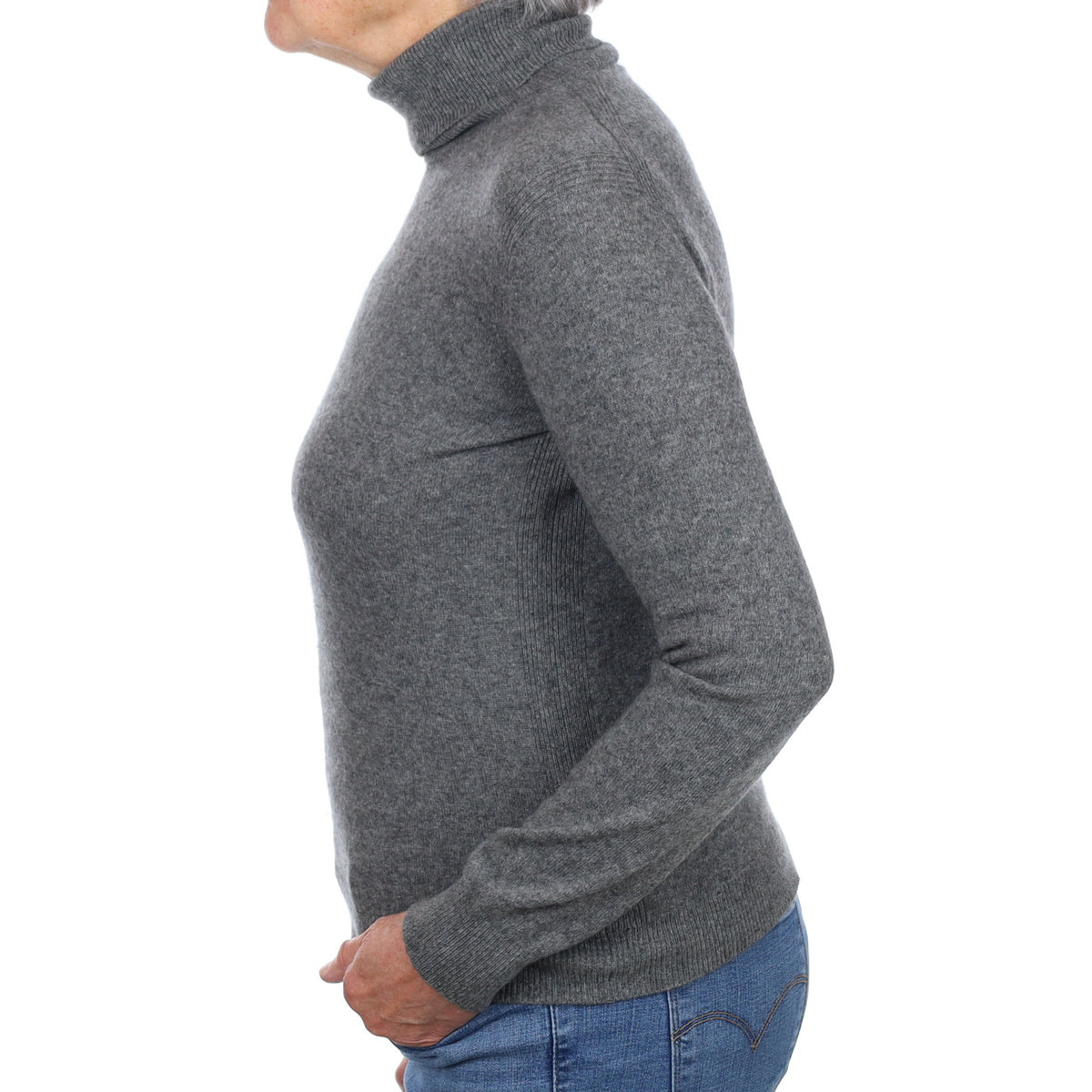 Slate Grey Cashmere Polo Neck Jumper Medium