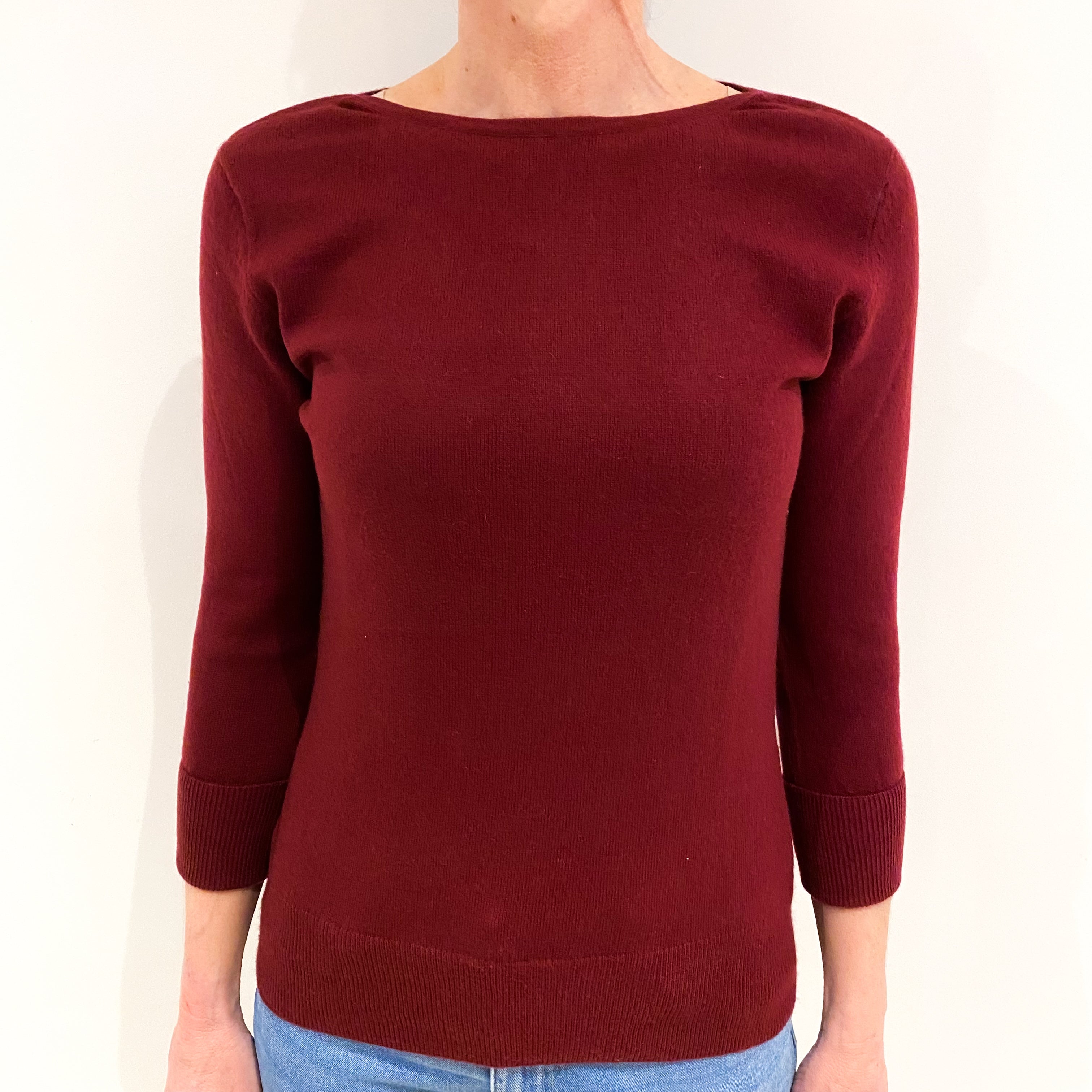 Wine Red Cashmere Slash Neck Jumper Small