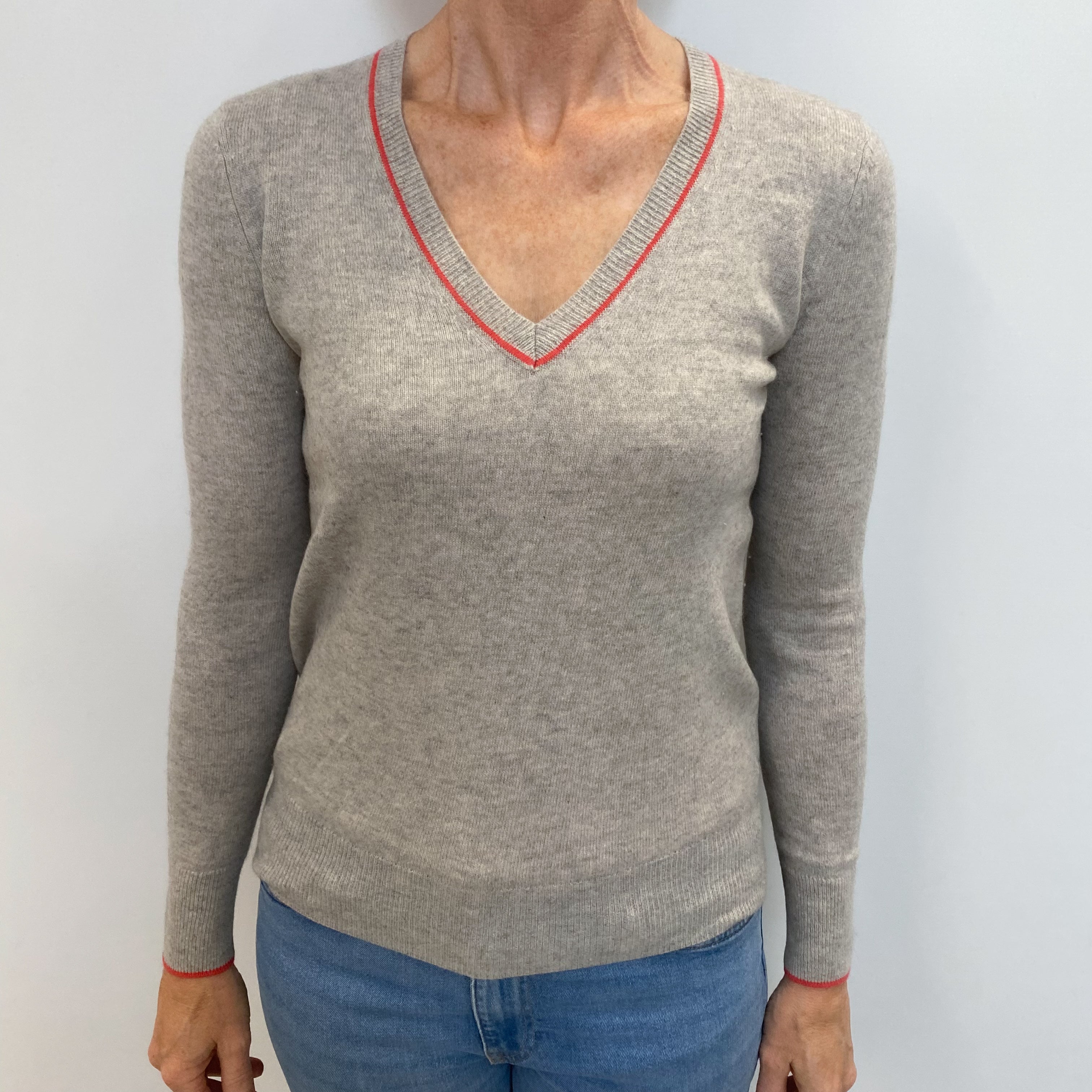 Smoke Grey Cashmere V Neck Jumper Small