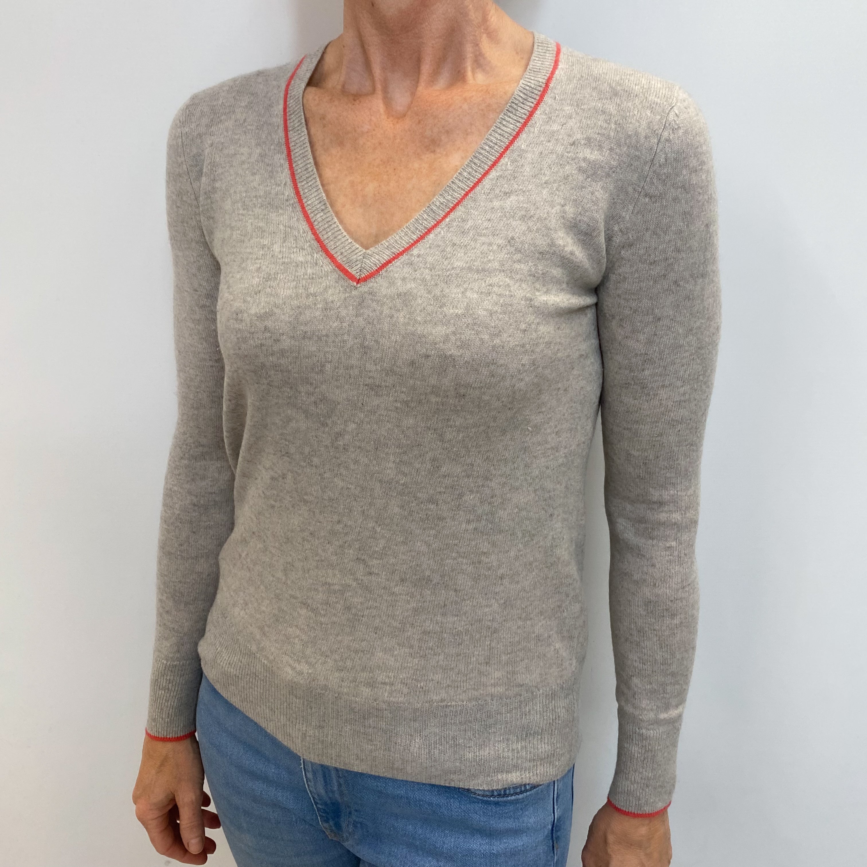 Smoke Grey Cashmere V Neck Jumper Small