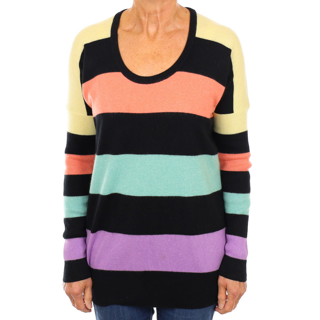 Black Colourful Stripe Cashmere Scoop Neck Jumper Medium