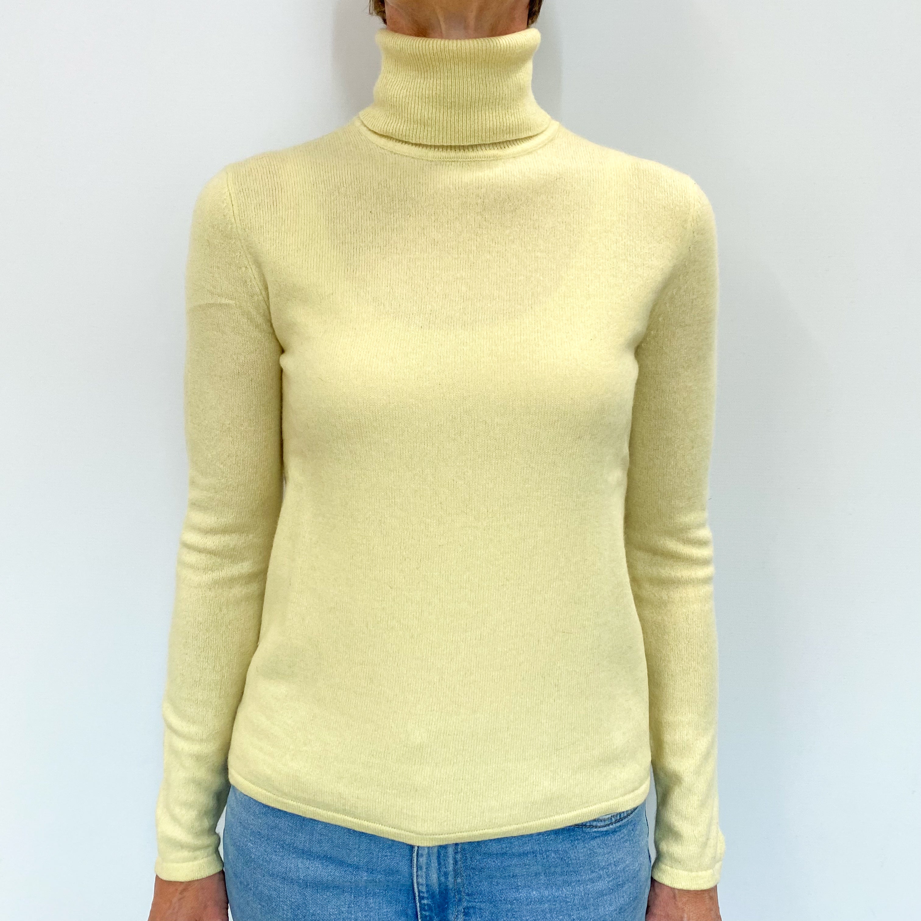 Primrose Yellow Cashmere Polo Neck Jumper Small