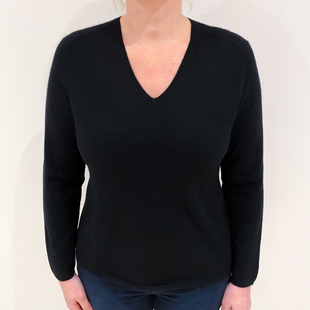 Black Cashmere V Neck Jumper Large