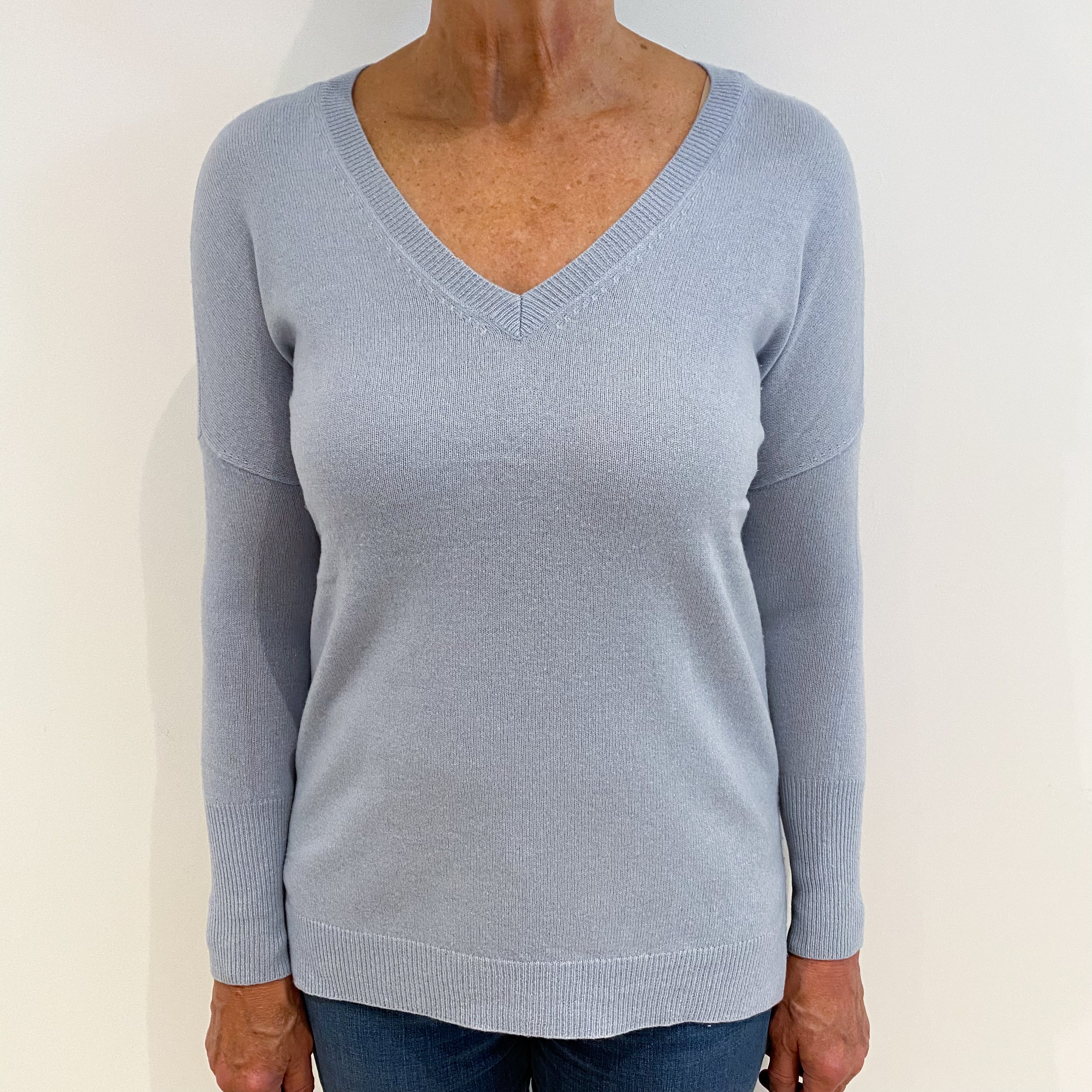 Pale Blue Cashmere V-Neck Jumper Medium