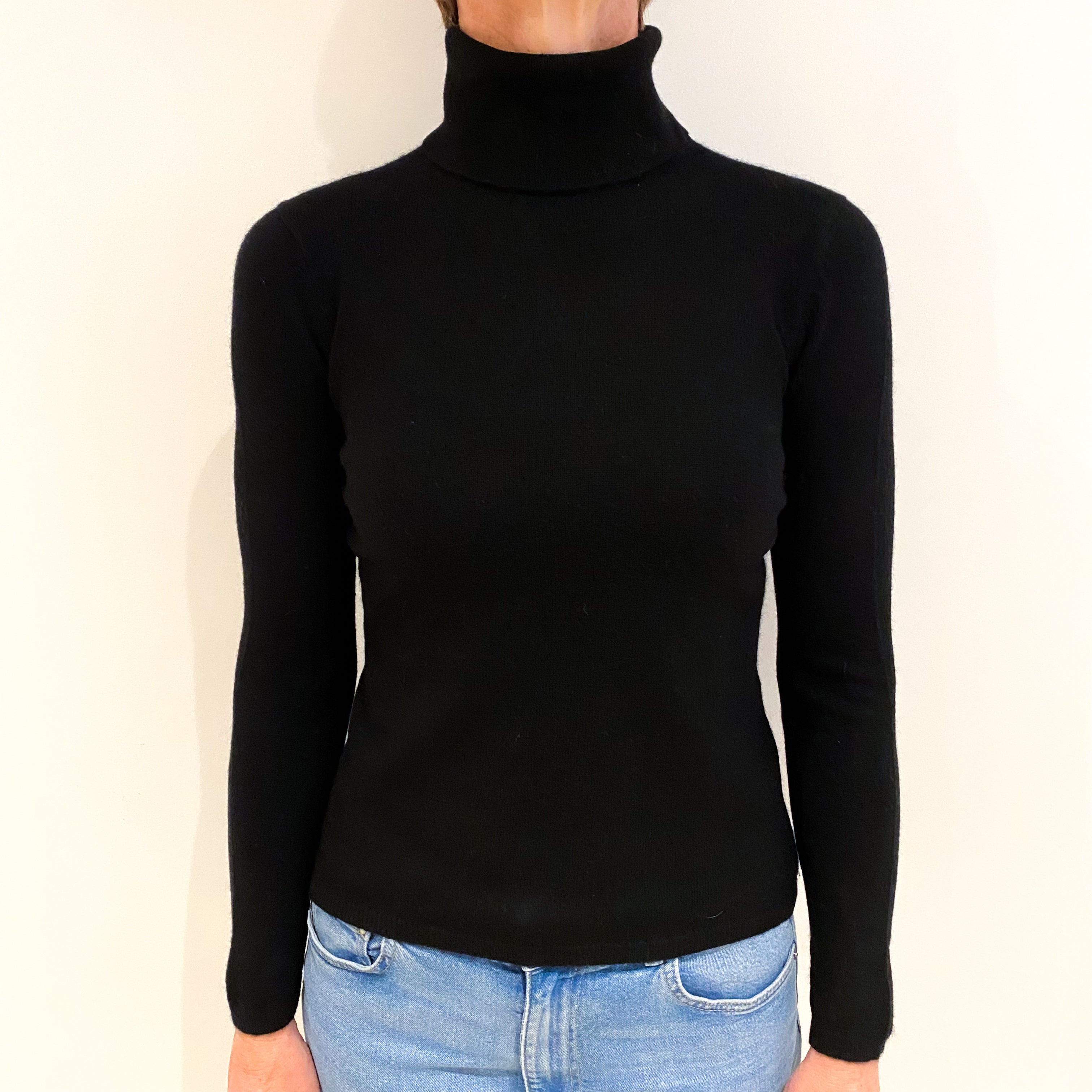 Black Cashmere Polo Neck Jumper Small