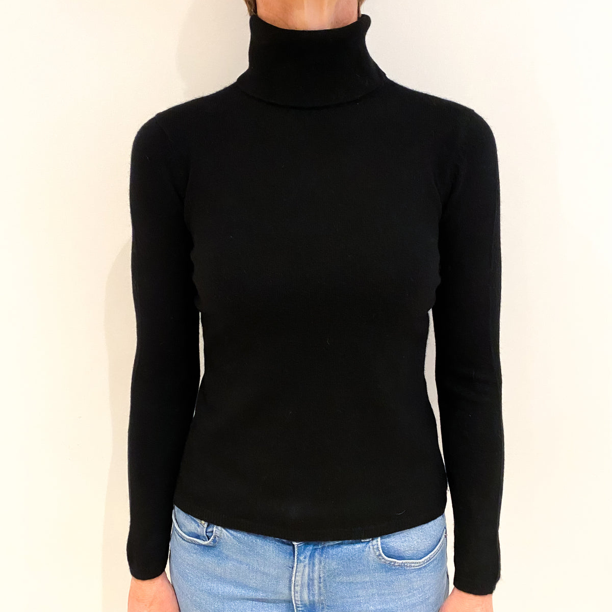 Black Cashmere Polo Neck Jumper Small