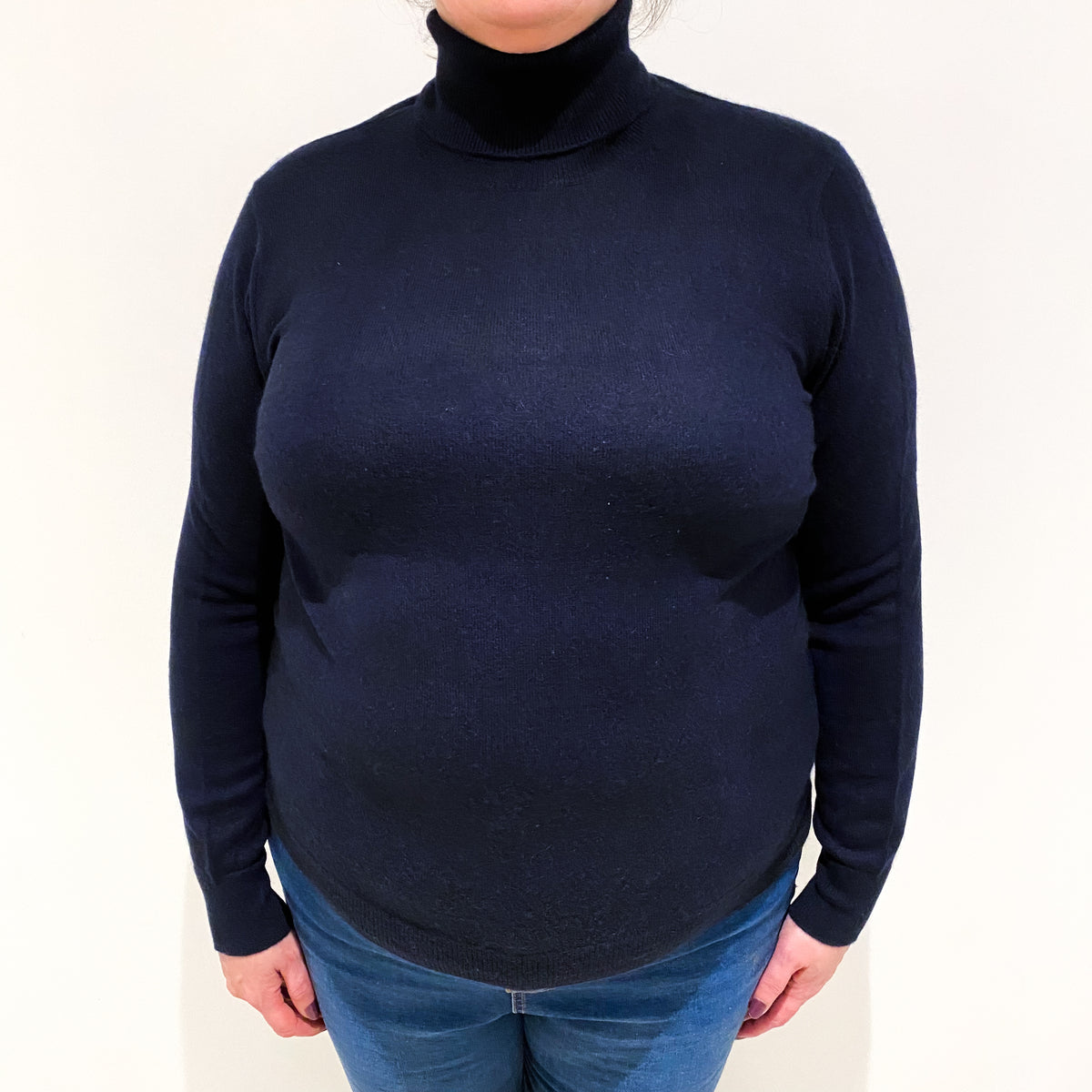 Dark Navy Cashmere Polo Neck Jumper Extra Large