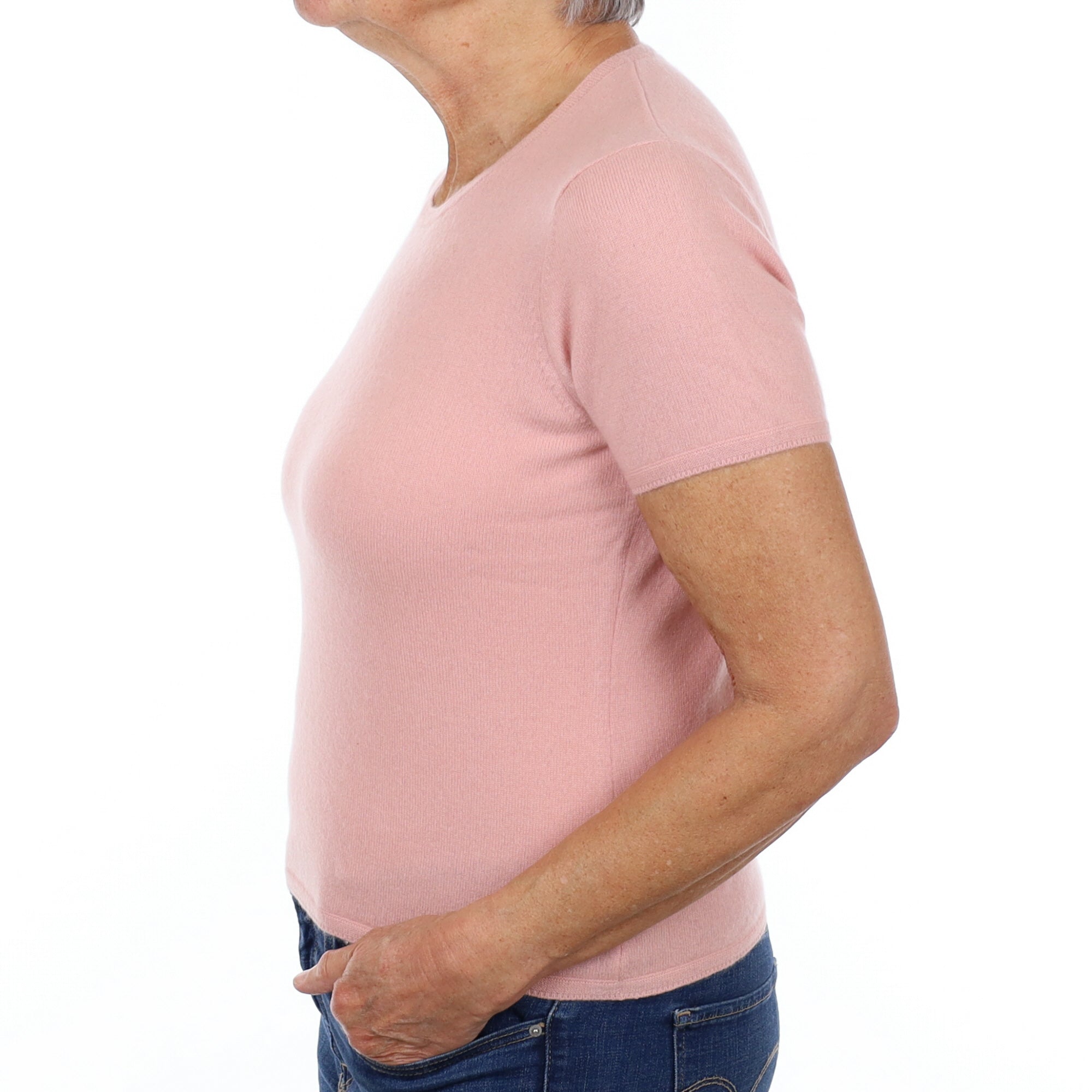 Dusky Pink Cashmere Crew Neck Short Sleeved Jumper Medium