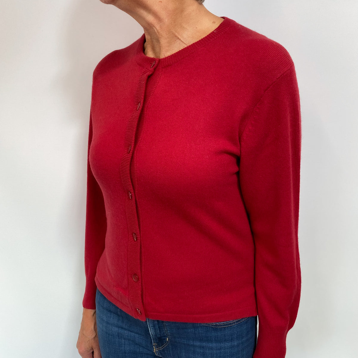 Crimson Red Cashmere Crew Neck Cardigan Medium