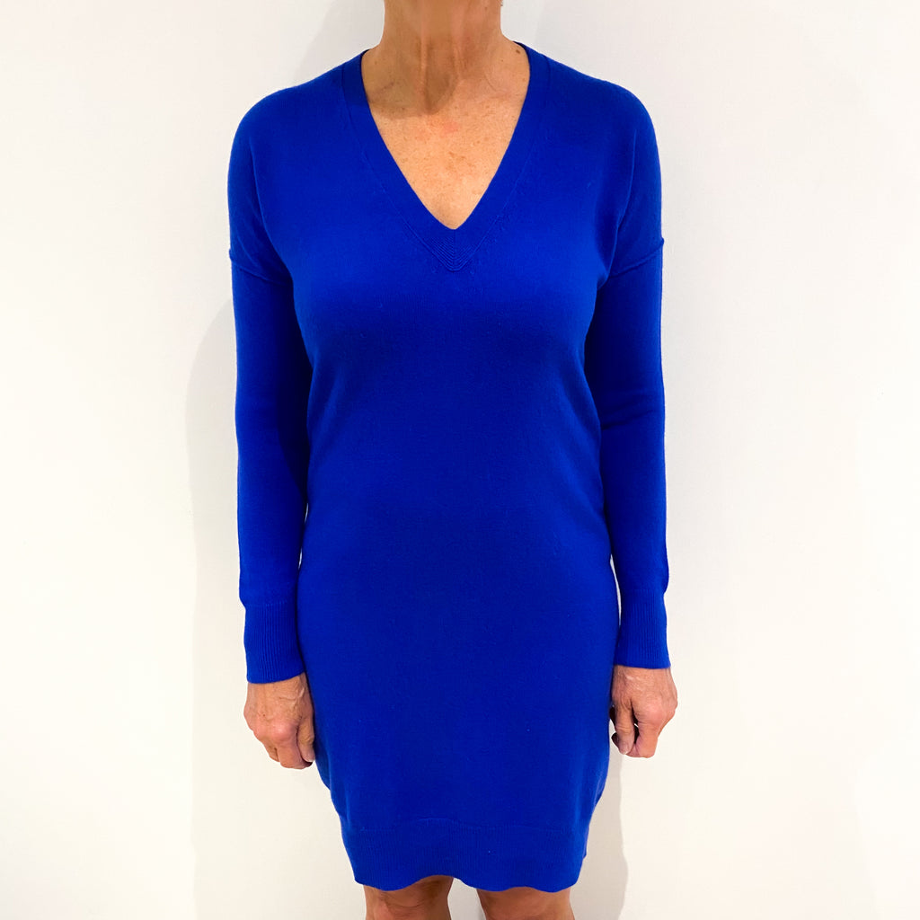 Cobalt Blue Cashmere V-Neck Dress Medium