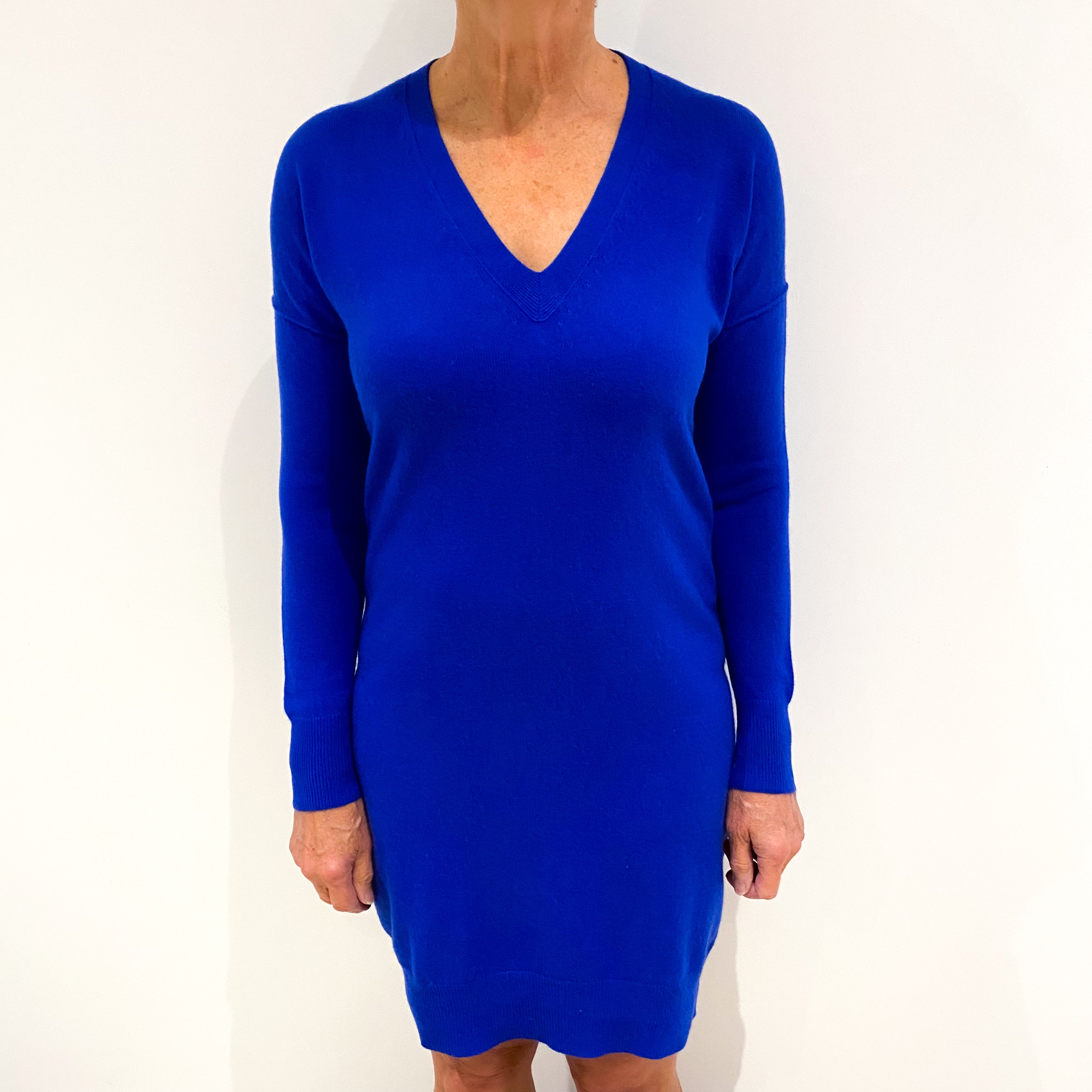 Cobalt Blue Cashmere V-Neck Dress Medium