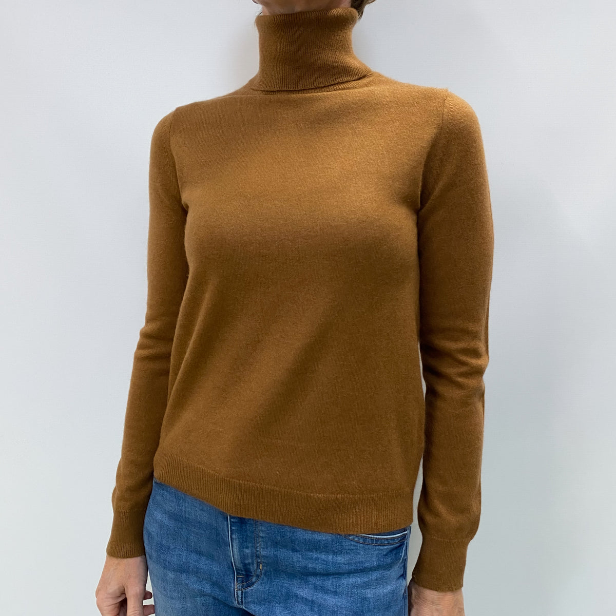 Cinnamon Brown Cashmere Polo Neck Jumper Small
