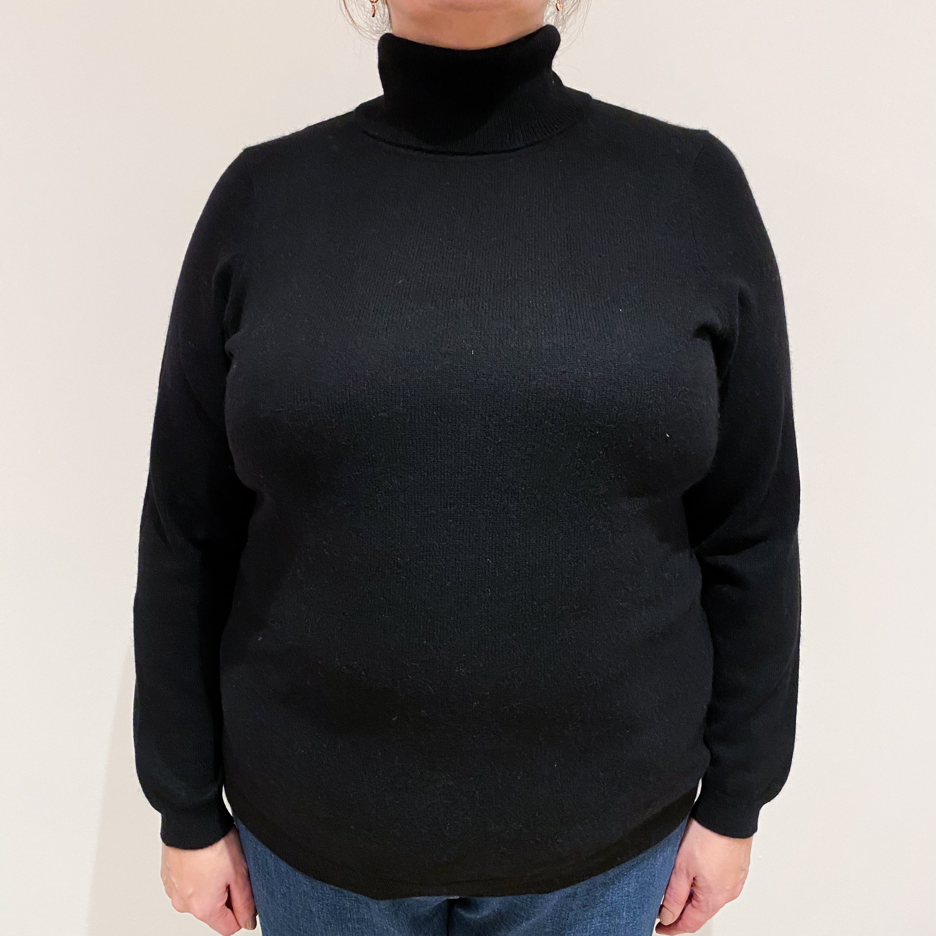 Black Cashmere Polo Neck Jumper Extra Large