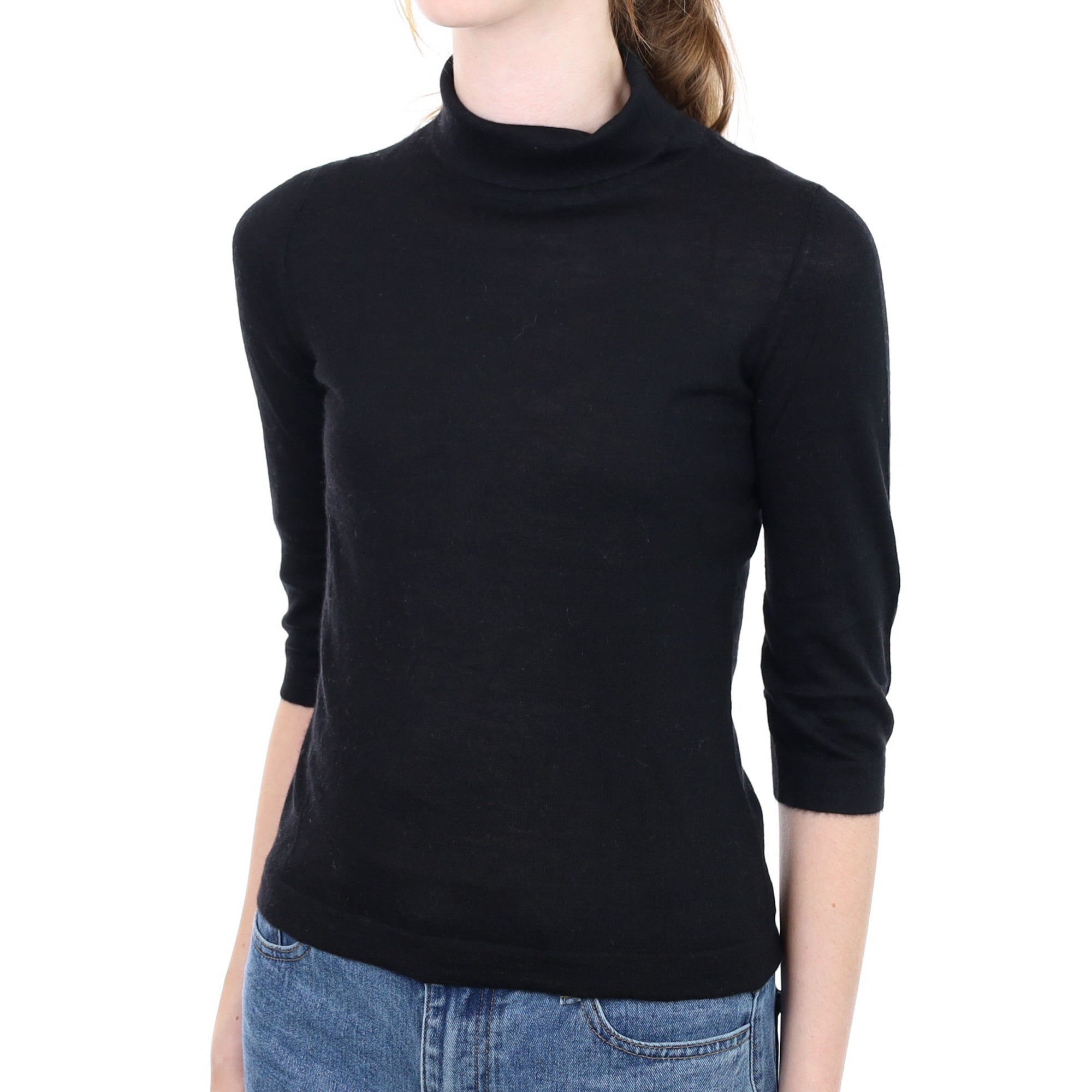 Black Fine Knit Cashmere Polo Neck Jumper Extra Small