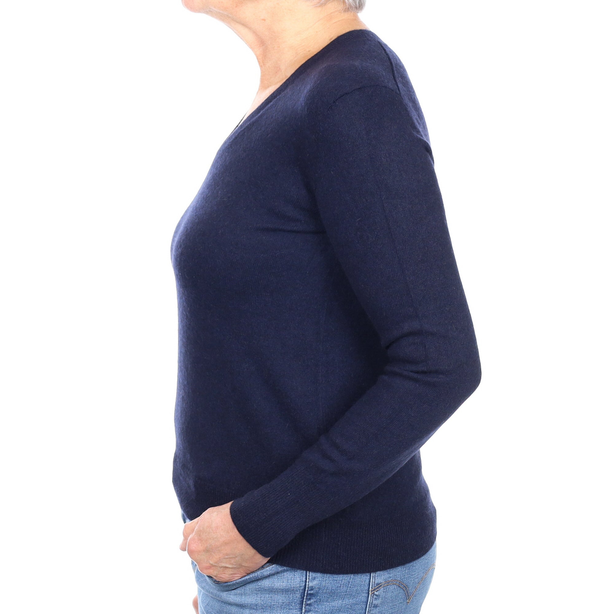 Navy Blue Cashmere V Neck Jumper Medium