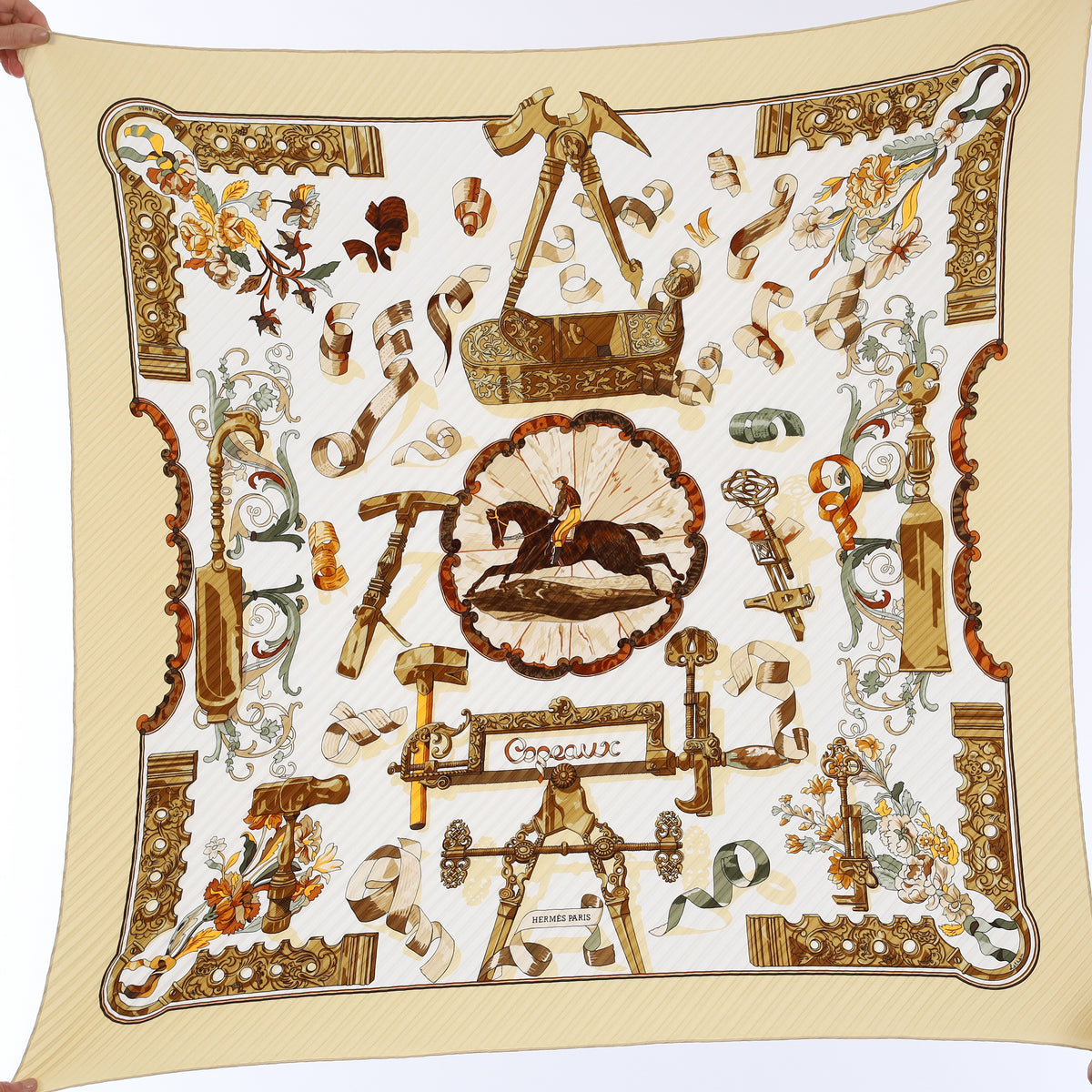 Brand New Boxed Hermès Copeaux Silk Plisse Scarf