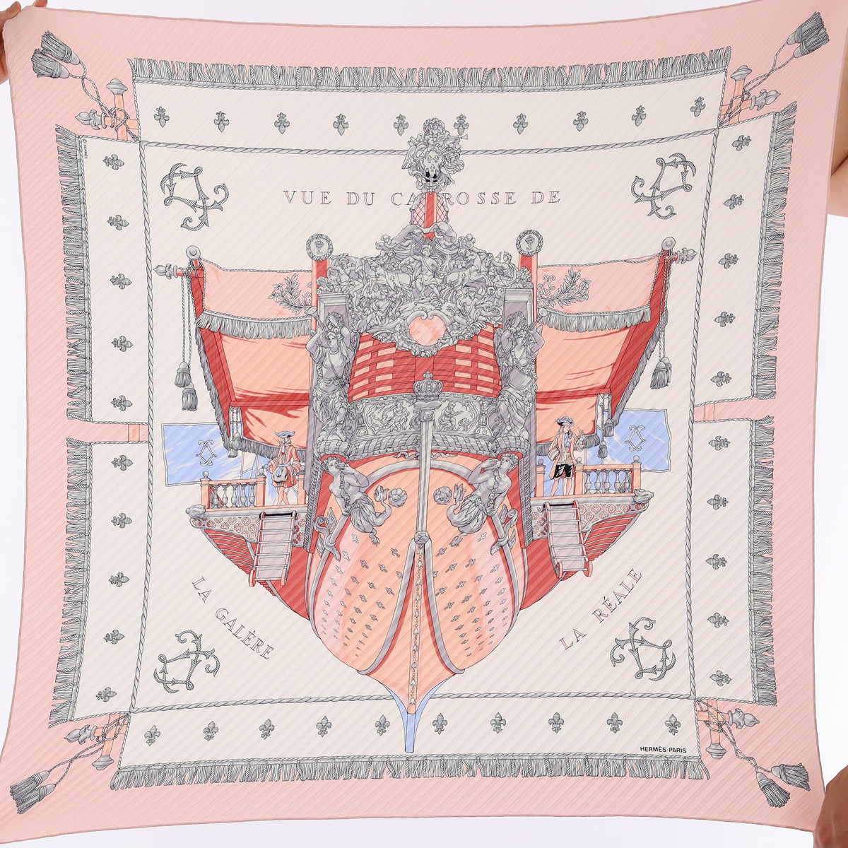 Pristine Boxed Hermès Vue Du Carrosse De La Galère La Réale Silk Plisse Scarf