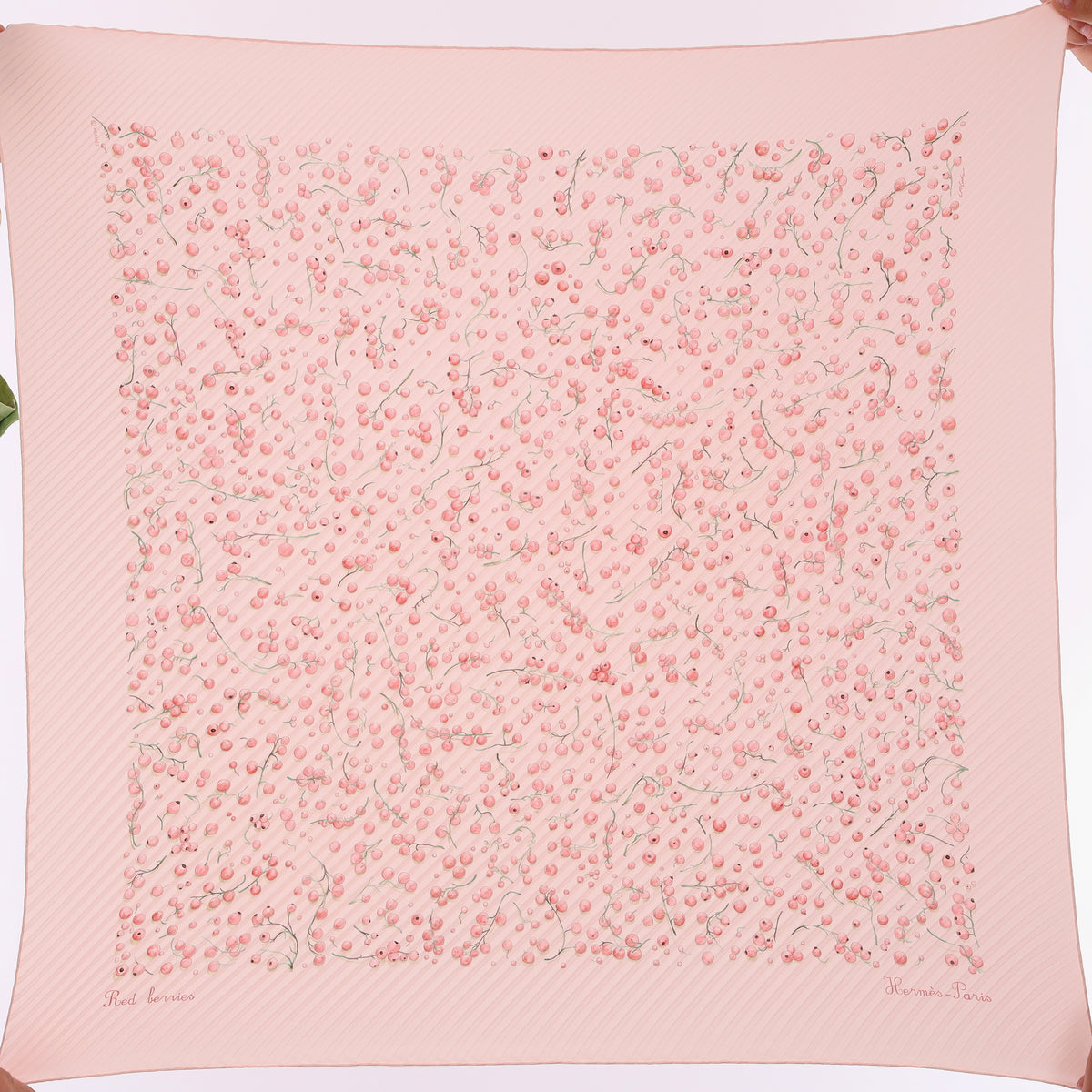 Brand New Boxed Hermès Red Berries Silk Plisse Scarf Quite Rare