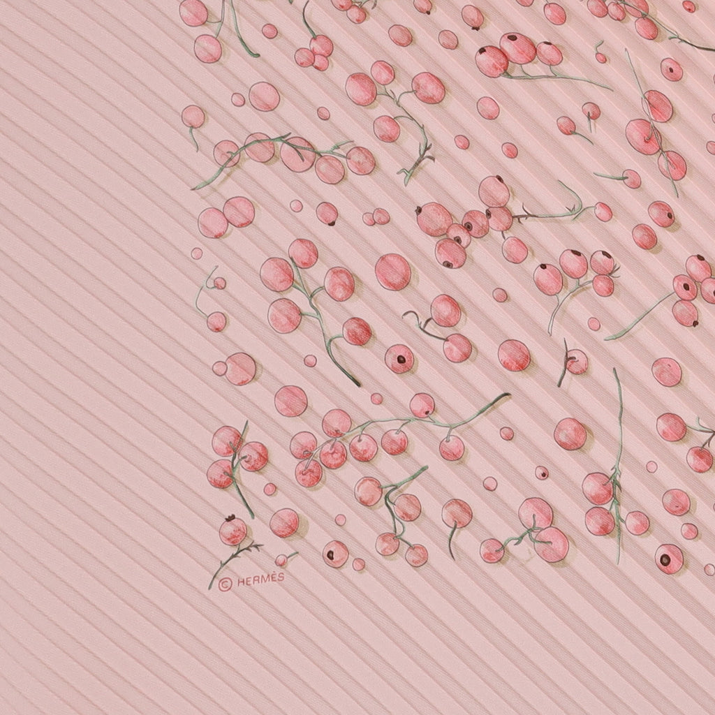 Brand New Boxed Hermès Red Berries Silk Plisse Scarf Quite Rare