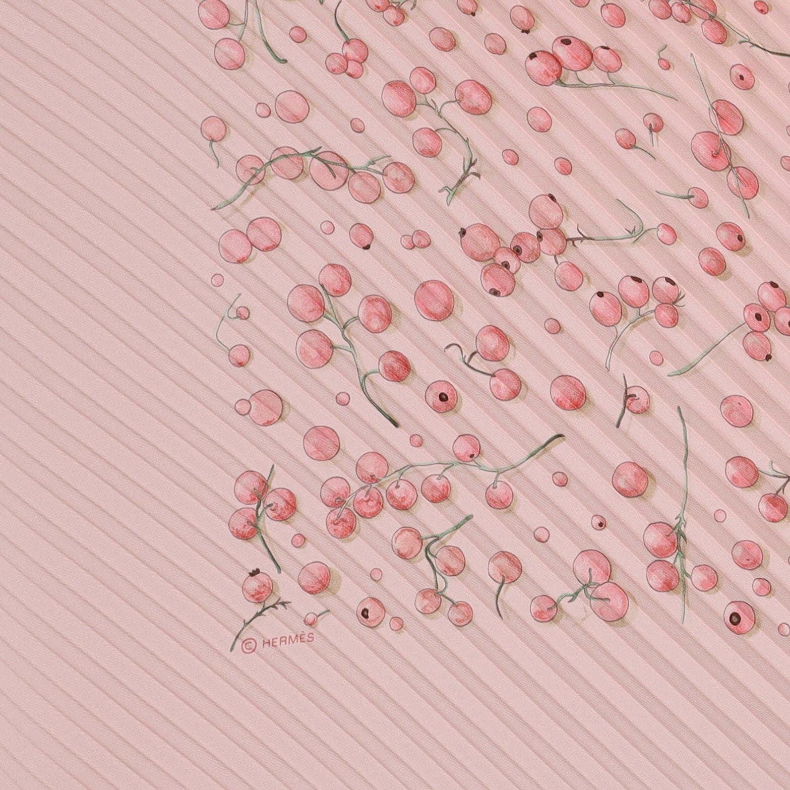 Brand New Boxed Hermès Red Berries Silk Plisse Scarf Quite Rare
