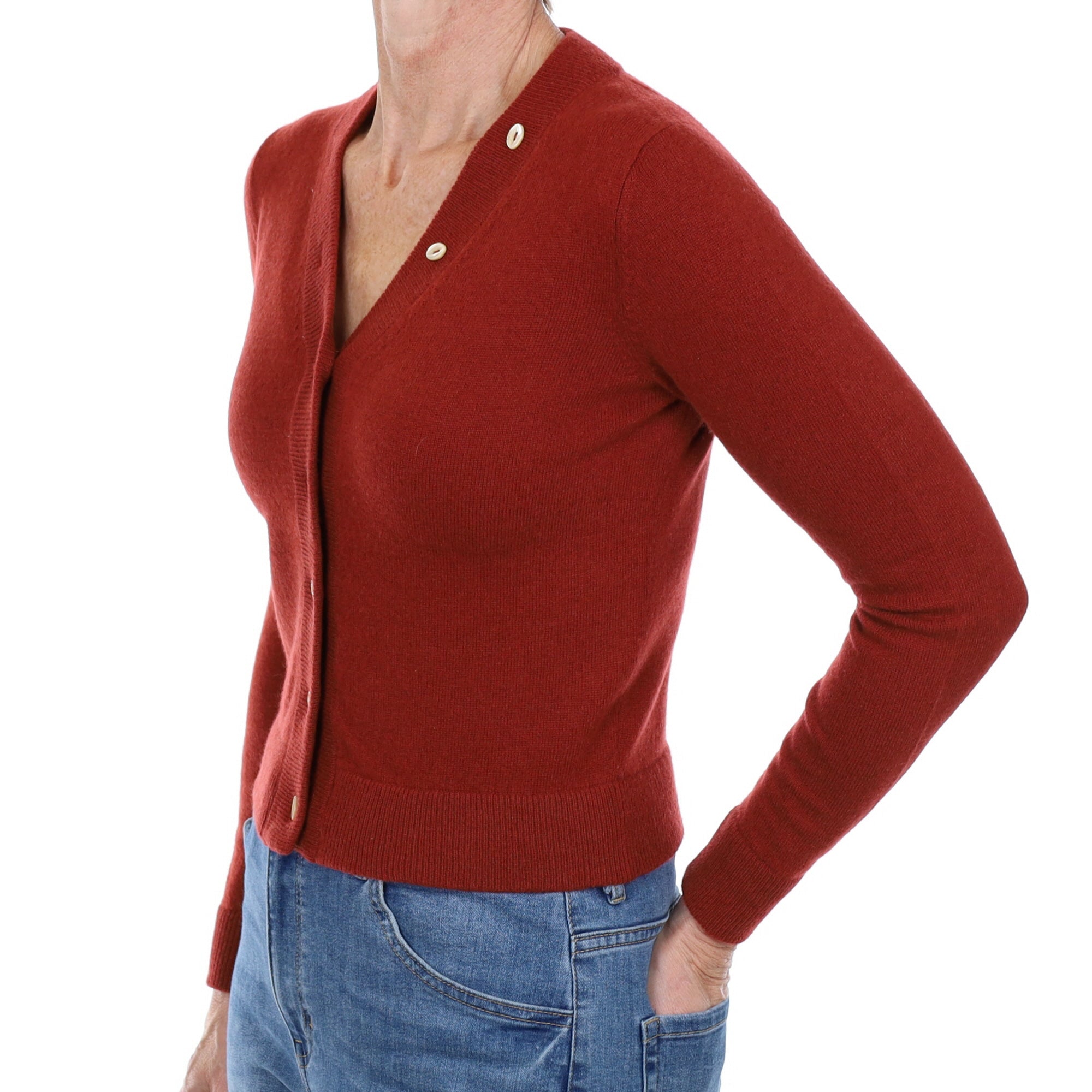 Brick Red Cashmere V Neck Cardigan Small