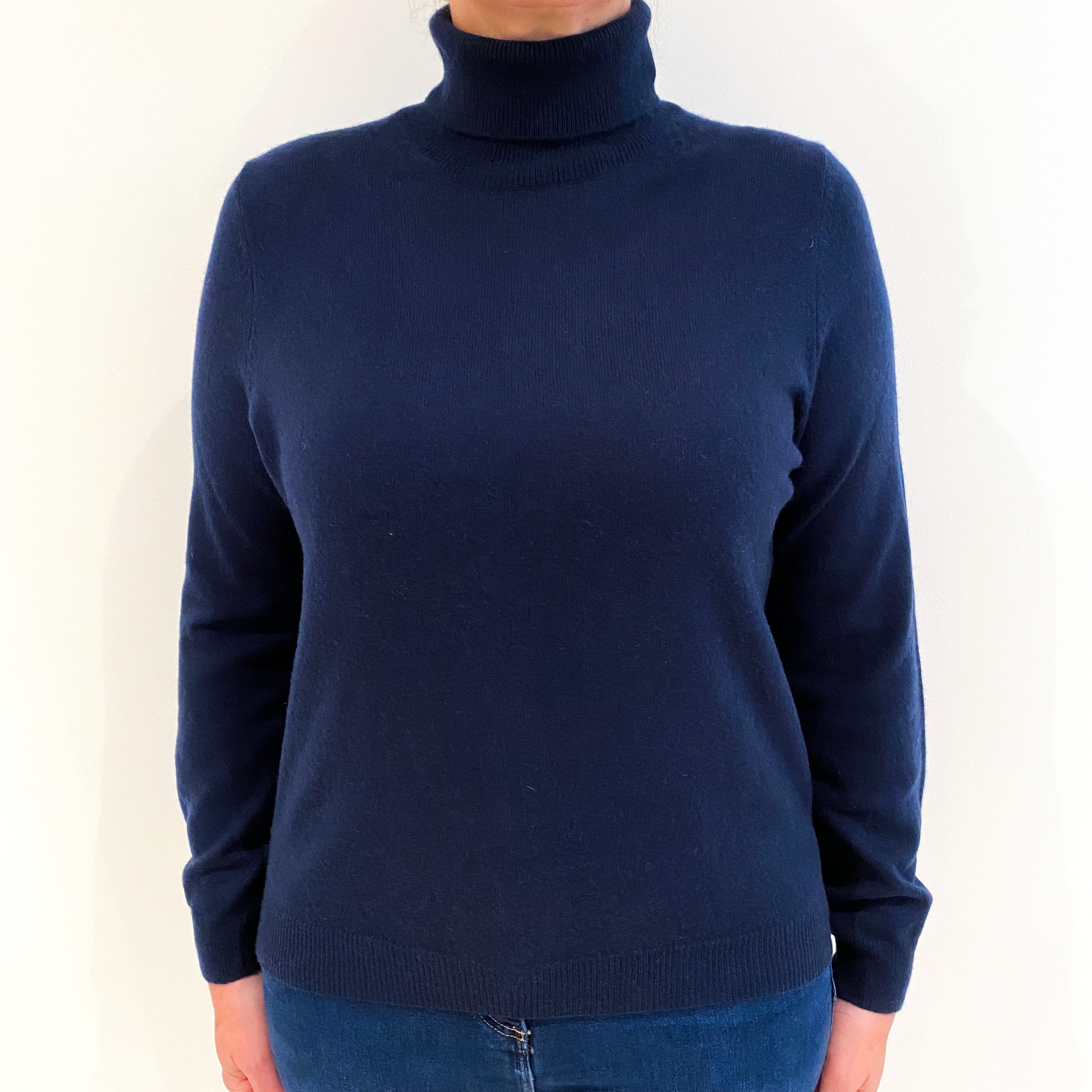 Navy Blue Cashmere Polo Neck Jumper Large