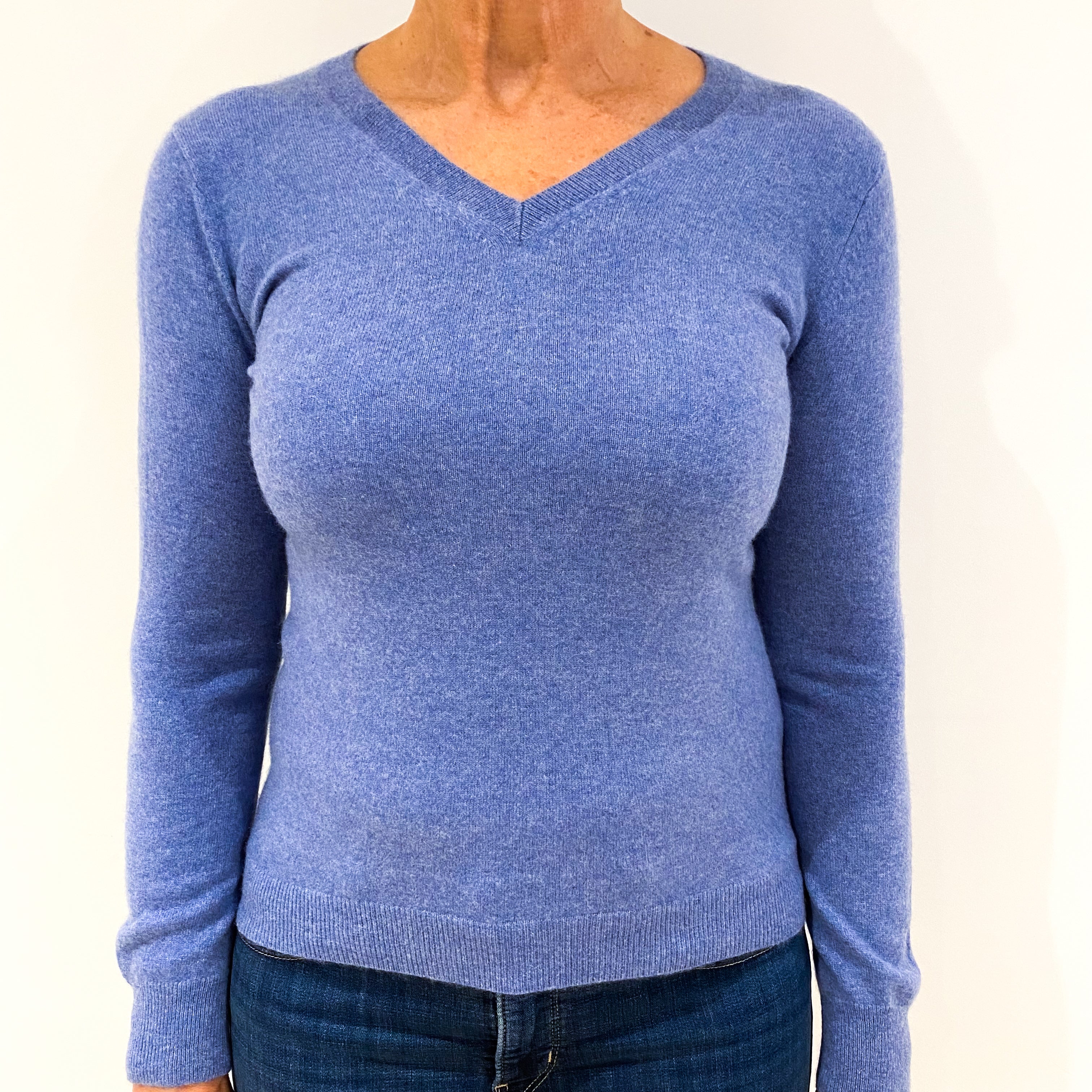 Airforce Blue Cashmere V-Neck Jumper Medium