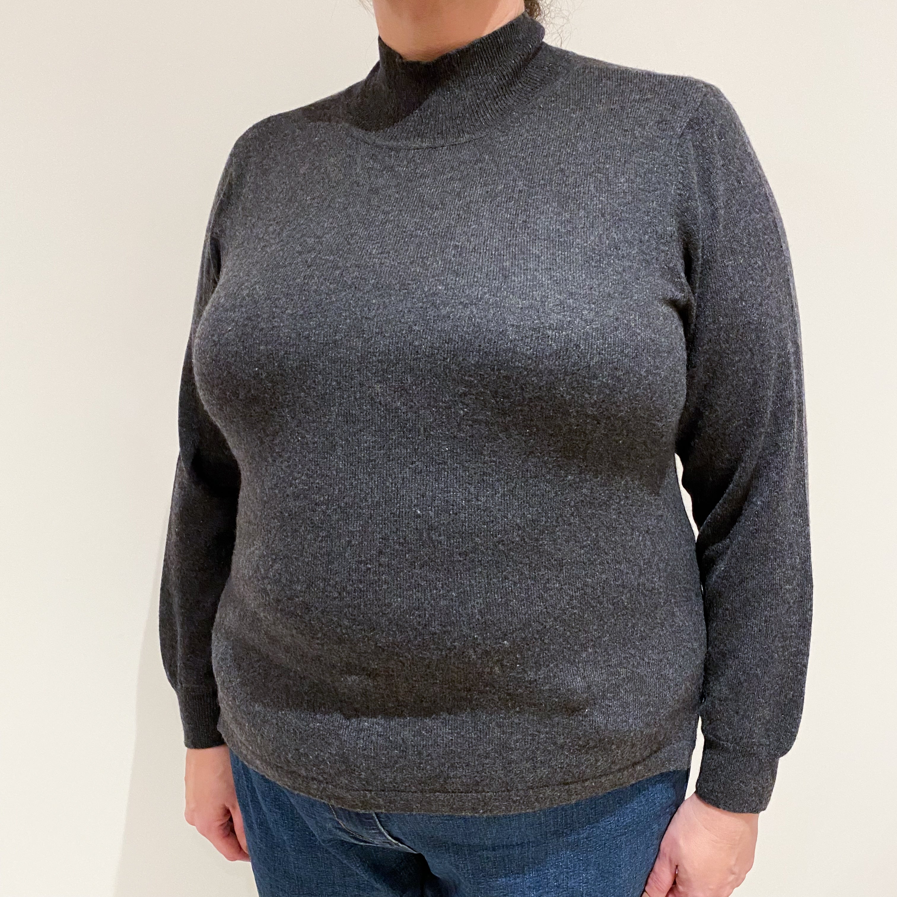 Charcoal Grey Cashmere Turtle Neck Jumper Extra Large