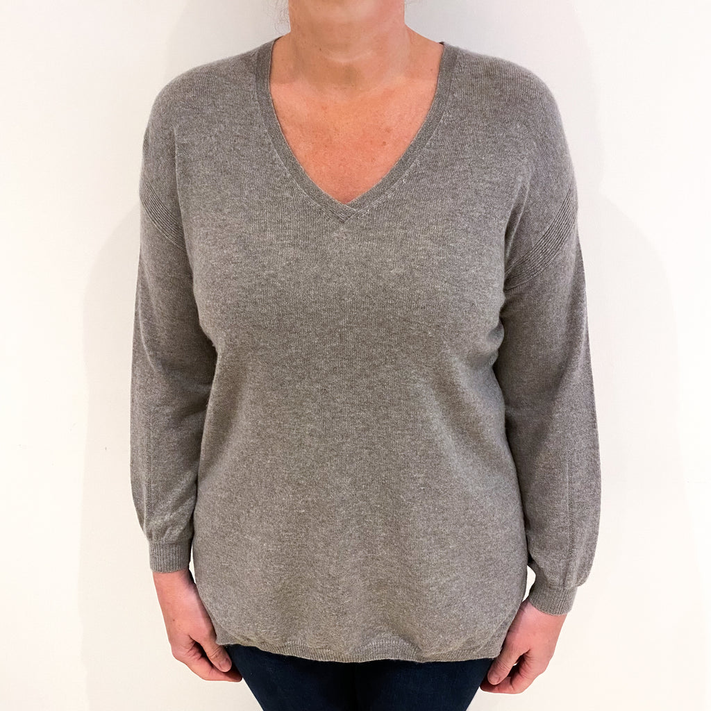 Mink Brown Cashmere V Neck Jumper Large