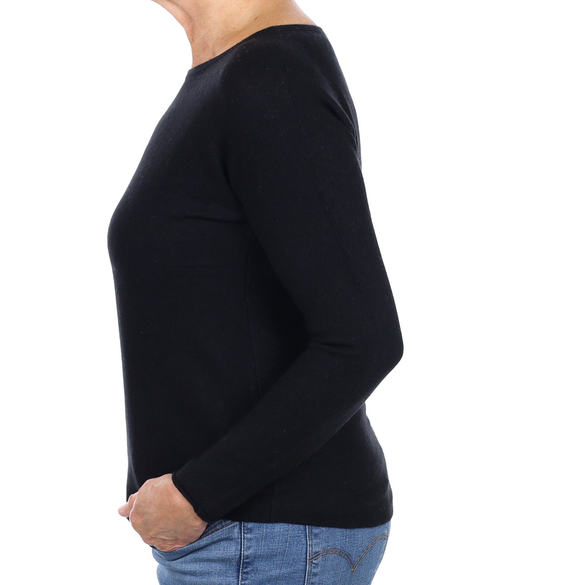 Black Batwing Cashmere Wide Crew Neck Jumper Medium