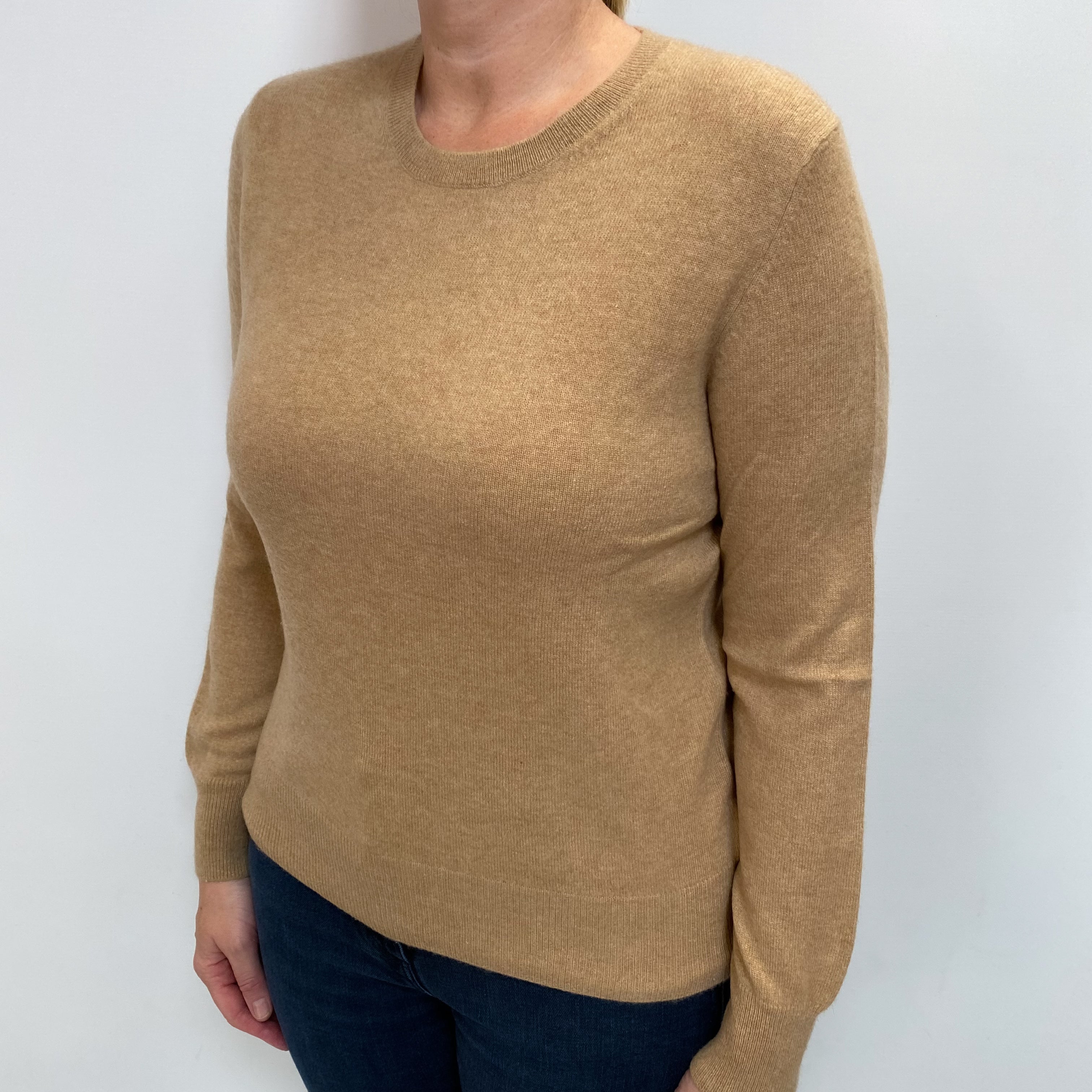 Caramel Brown Cashmere Crew Neck Jumper Large
