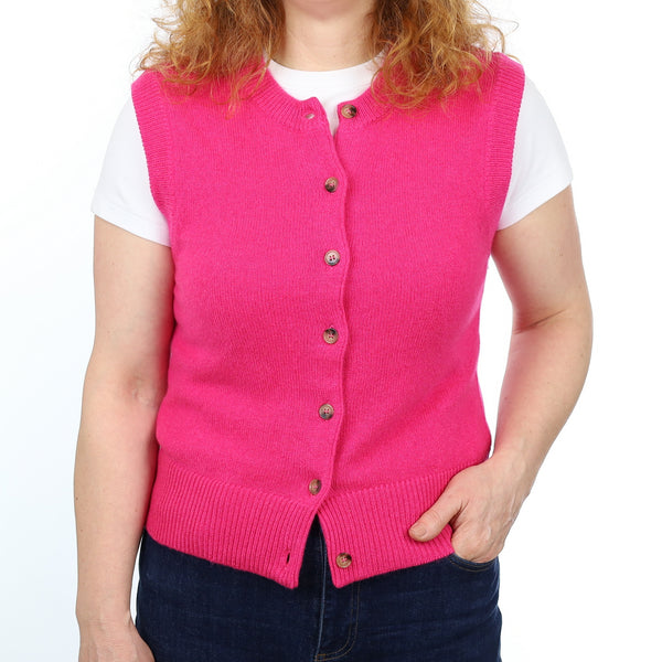 Brand New Hot Pink Luxury Cashmere Crew Neck Waistcoat Medium UK 12-14