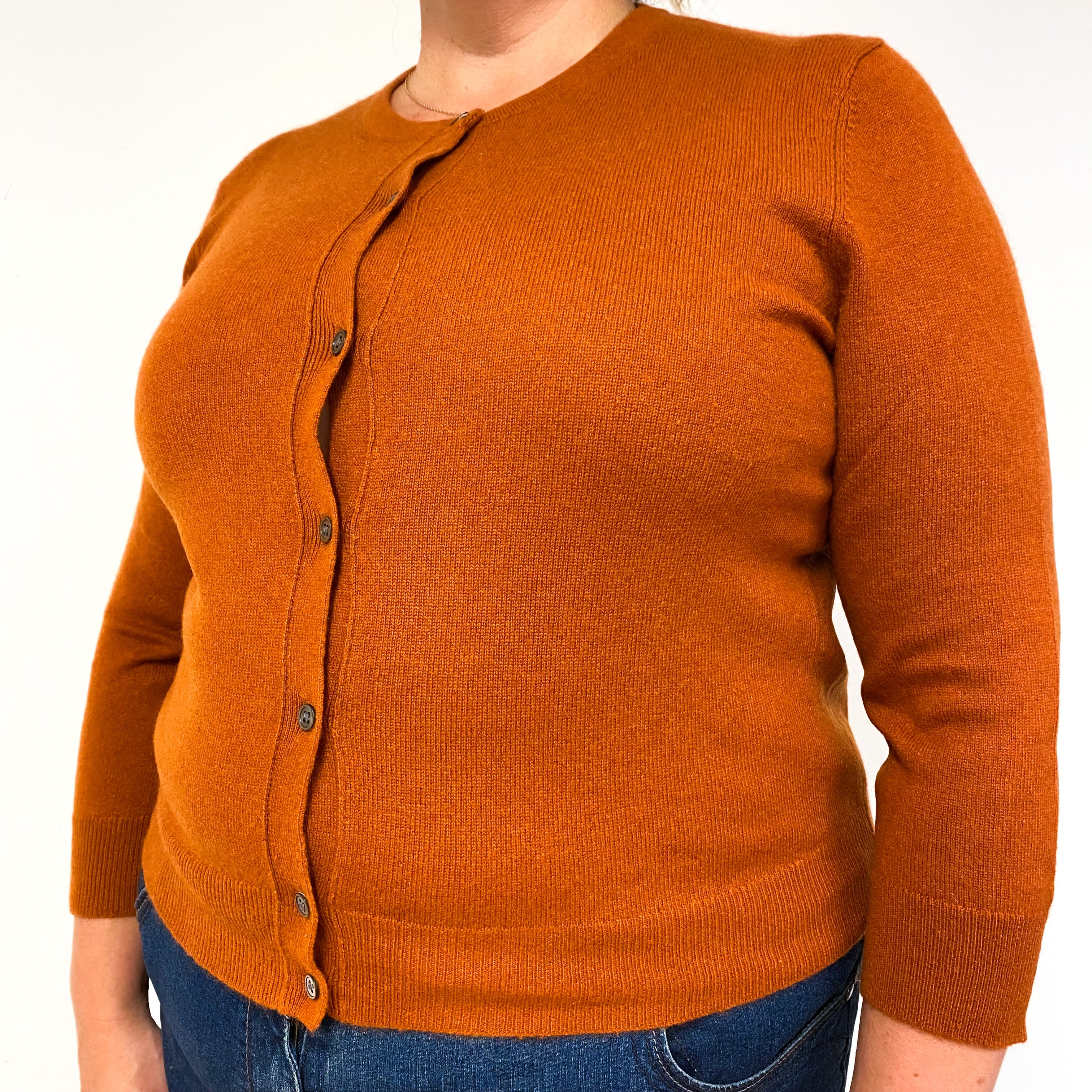 Orange Rust 3/4 Sleeve Cashmere Crew Neck Cardigan Extra Large