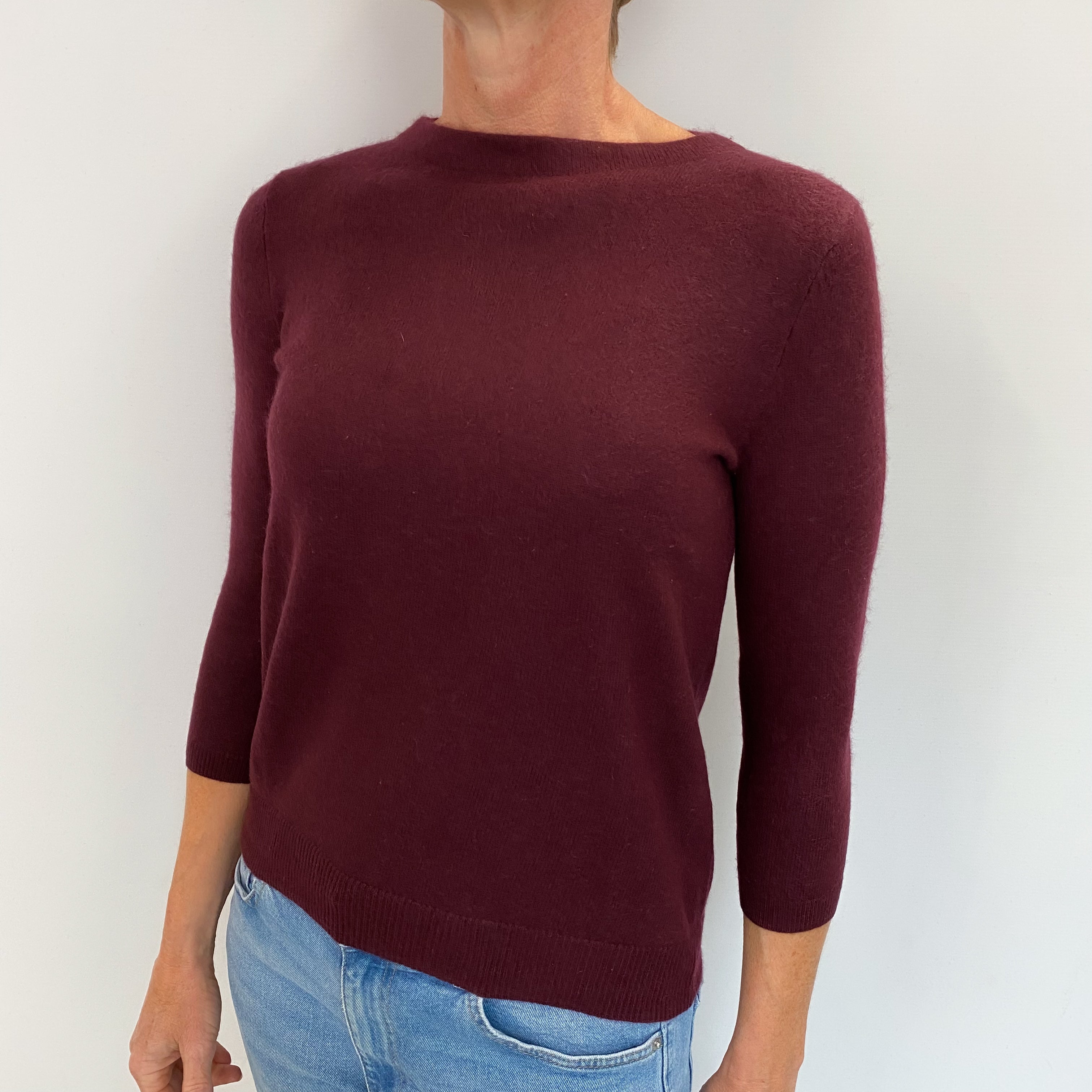Wine Red Cashmere Crew Neck Jumper Small