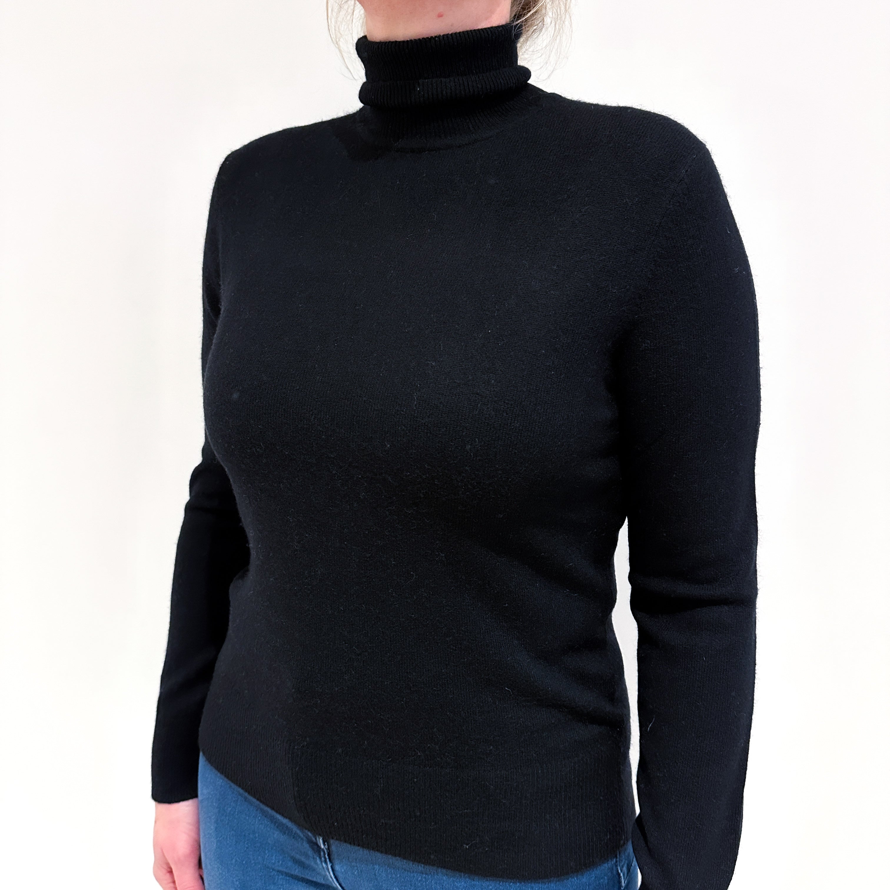 Black Cashmere Polo Neck Jumper Large