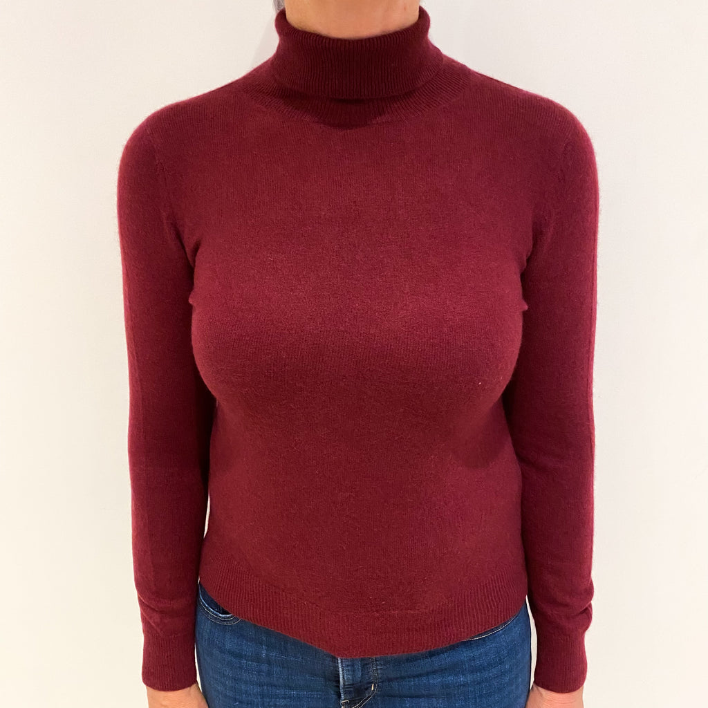 Burgundy Red Cashmere Polo Neck Jumper Medium