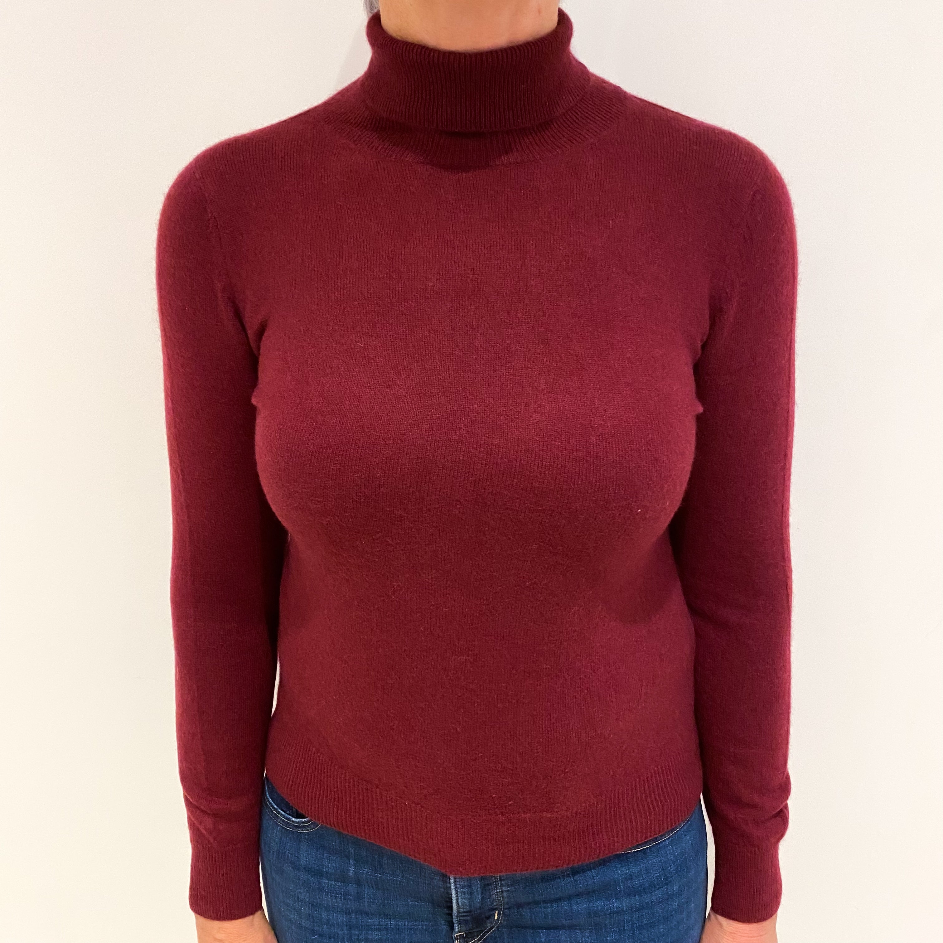 Burgundy Red Cashmere Polo Neck Jumper Medium