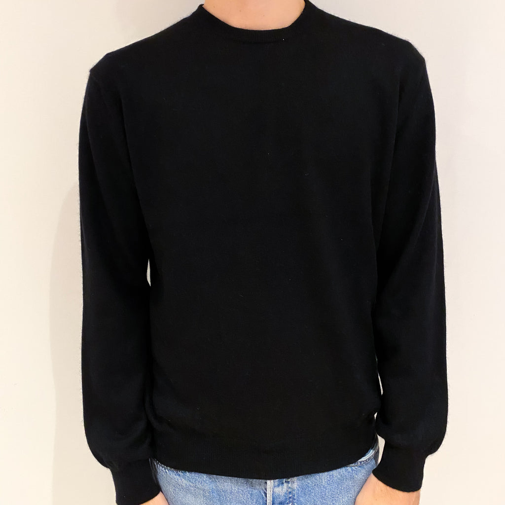 Men's Black Cashmere Crew Neck Jumper Large