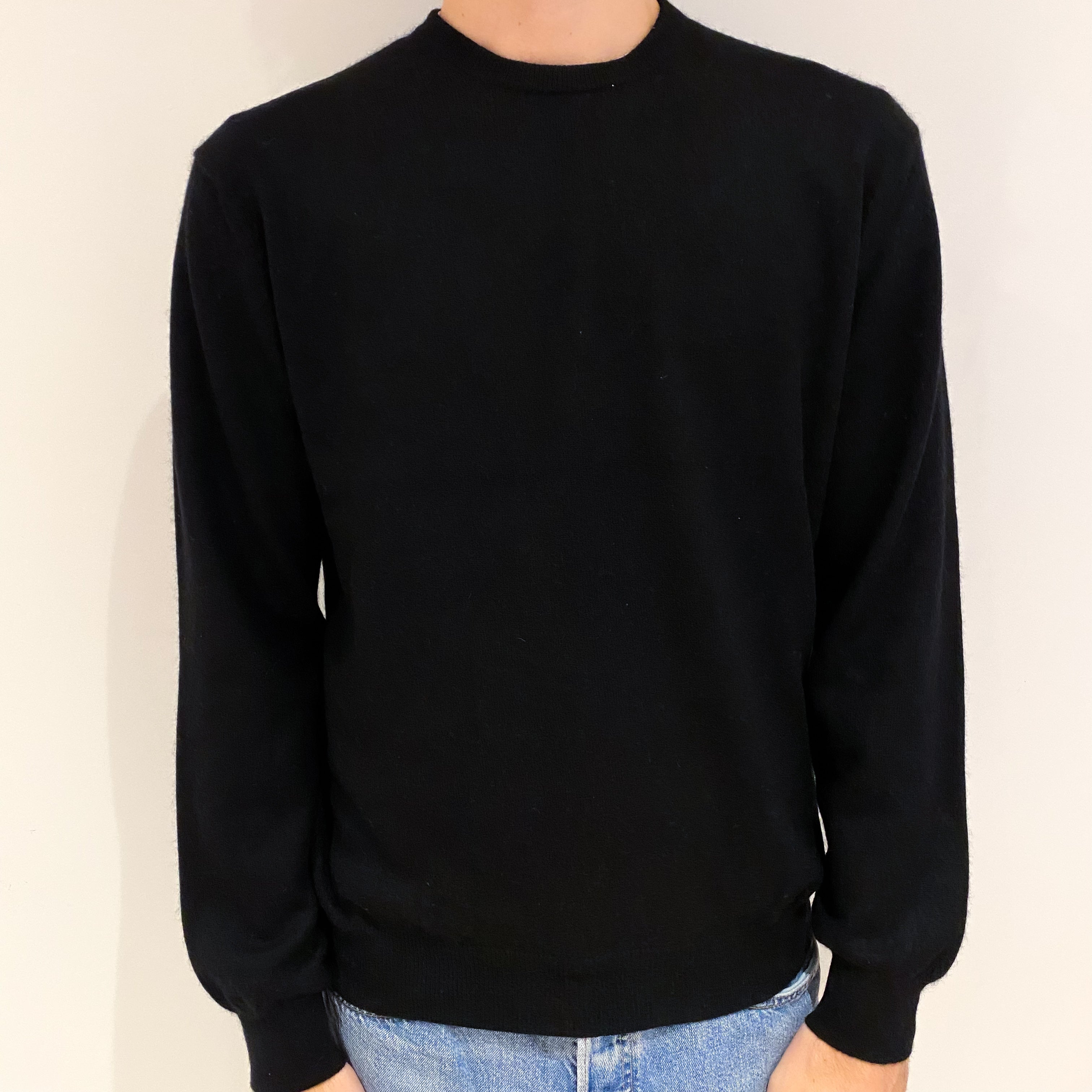 Men's Black Cashmere Crew Neck Jumper Large