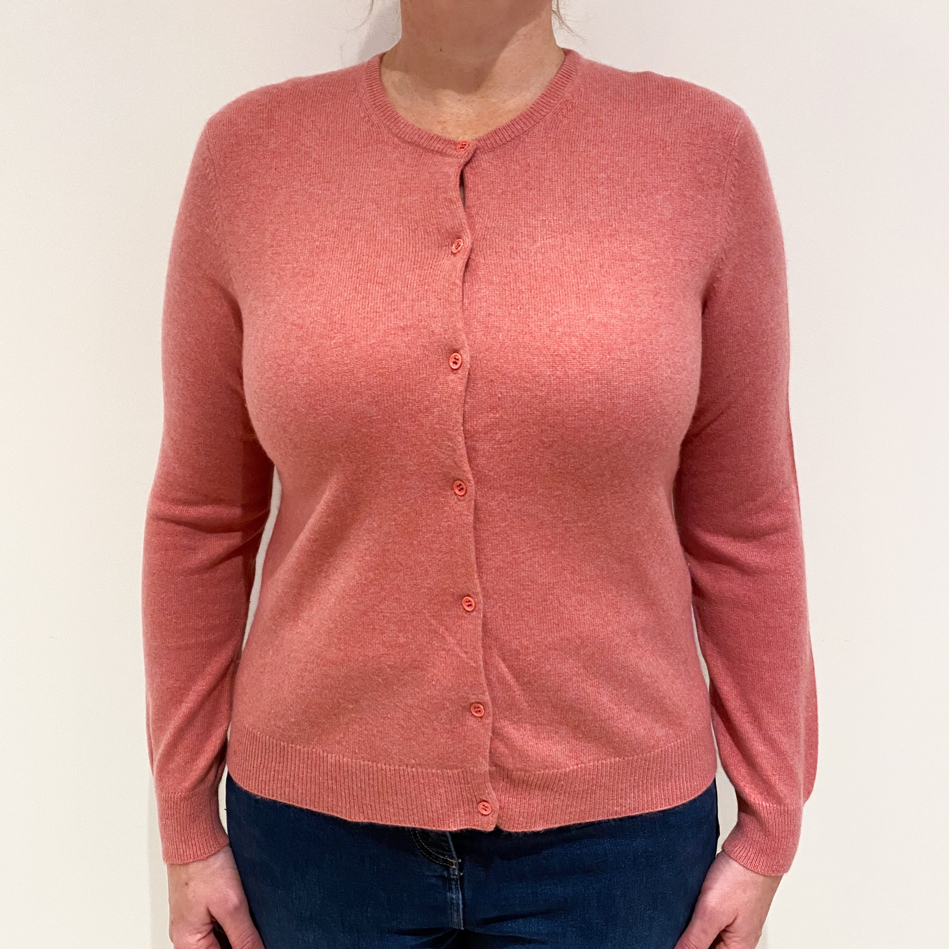 Loganberry Pink Cashmere Crew Neck Cardigan Large