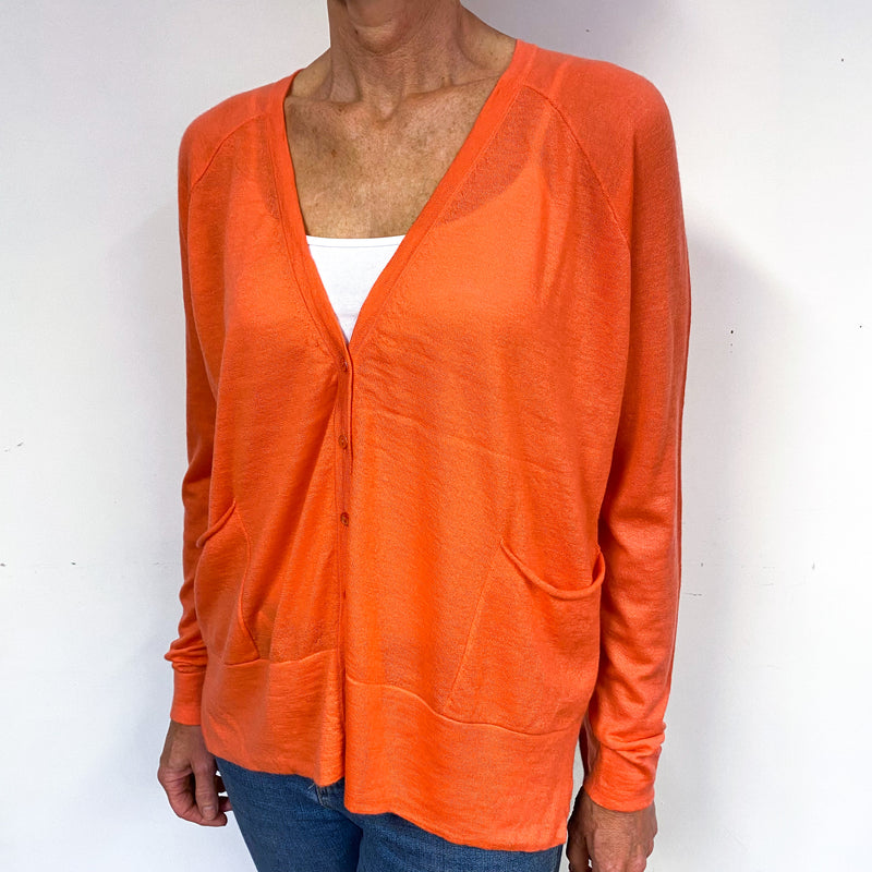 Bright Orange Super Fine Knit Cashmere Slouchy Cardigan Medium