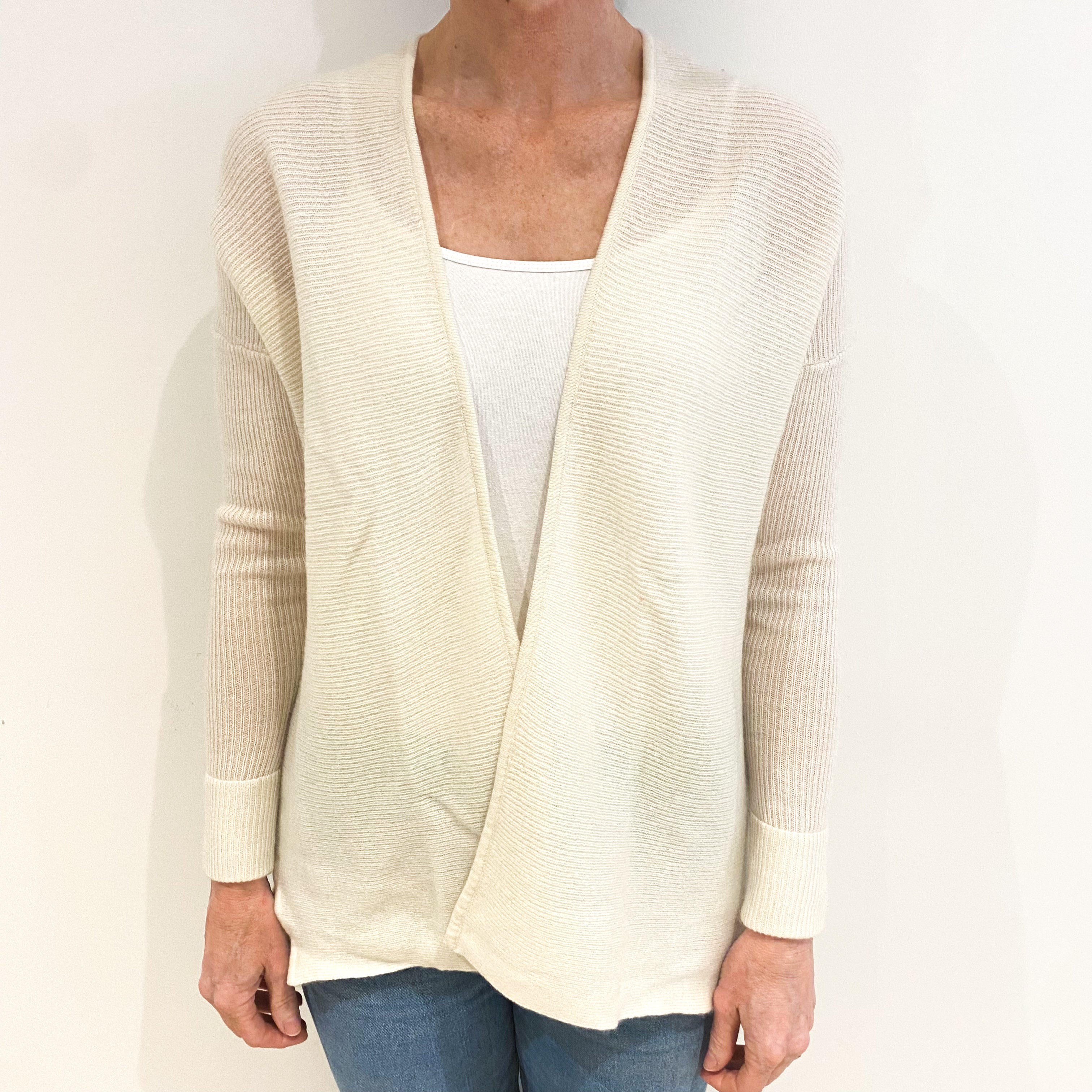 Vanilla Cream Cashmere Edge To Edge Cardigan Small