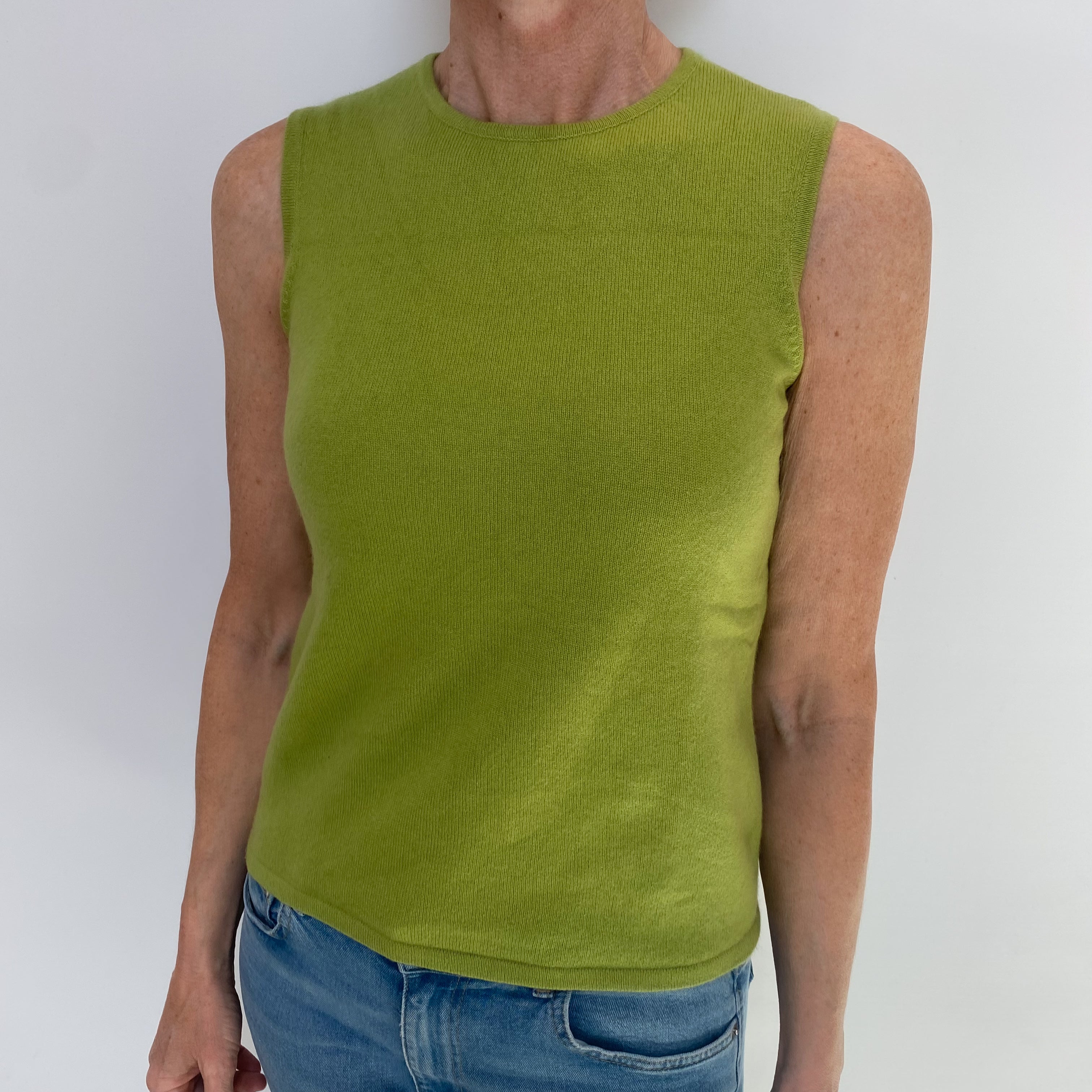 Lime Green Cashmere Sleeveless Crew Neck Jumper Small