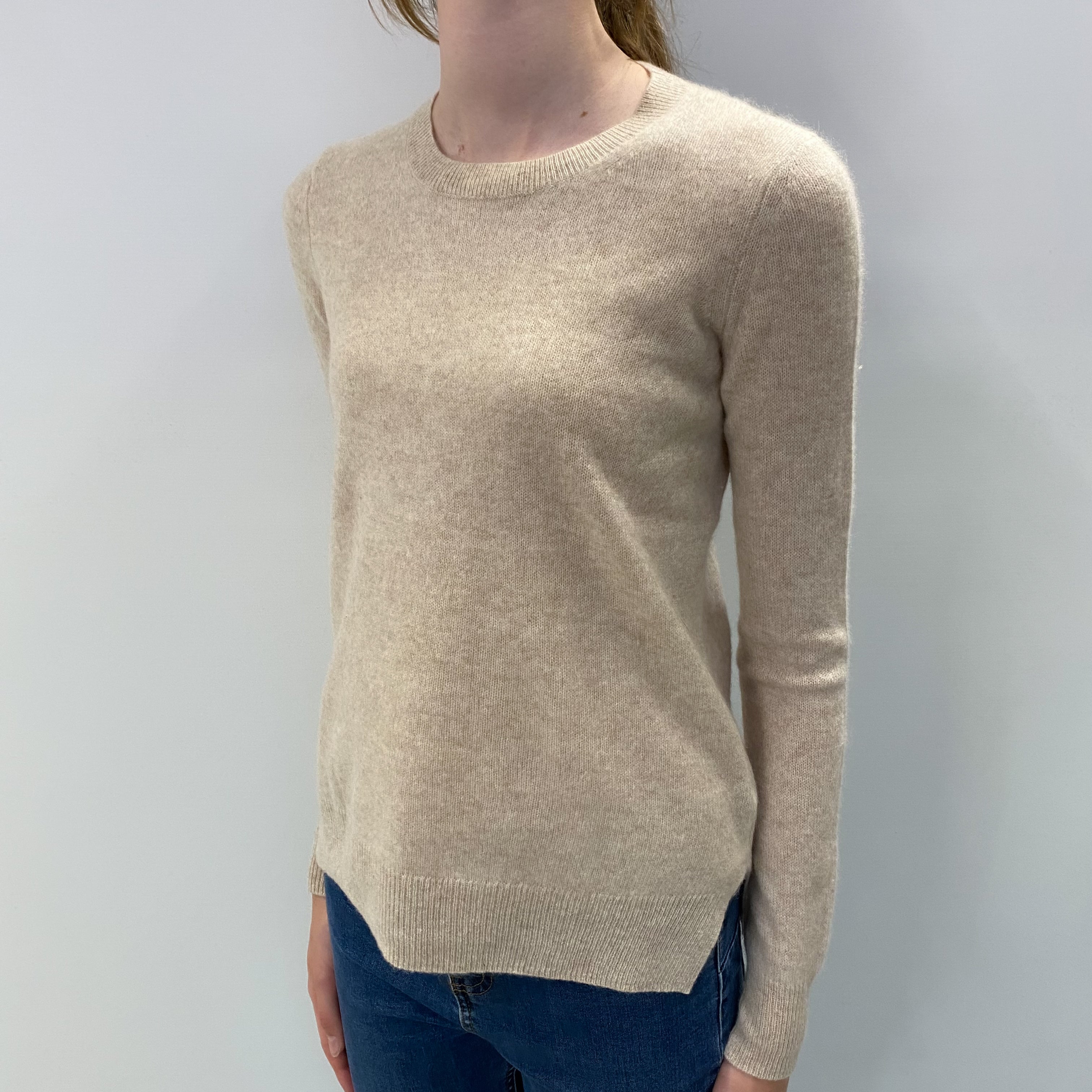 Oatmeal Beige Cashmere Crew Neck Jumper Extra Small