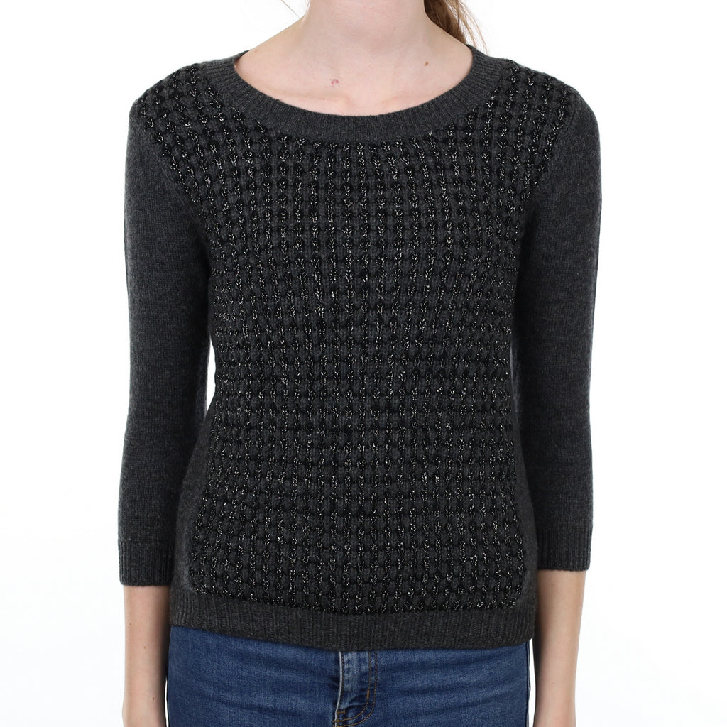 New Black and Grey Cashmere Crew Neck Jumper Extra Small