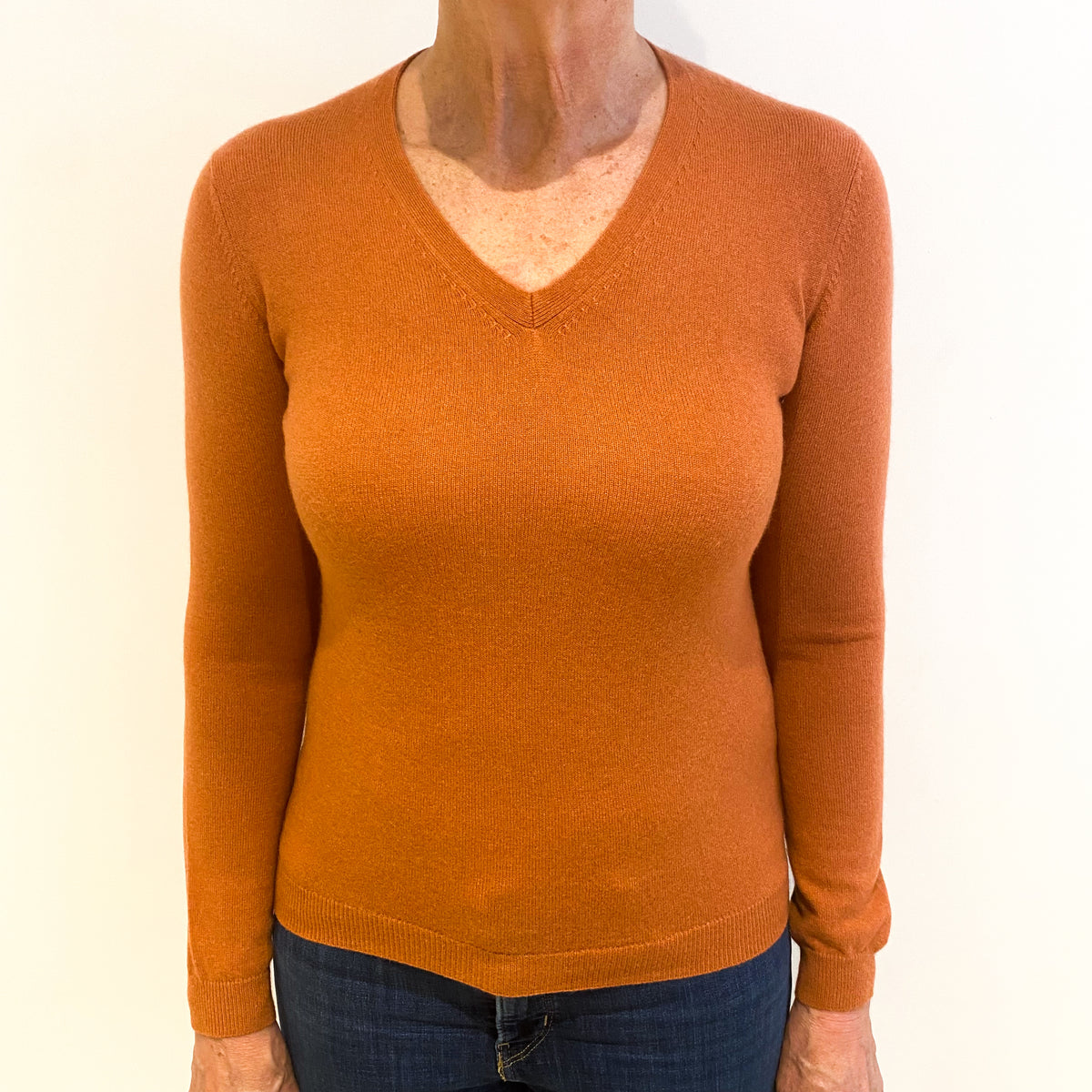 Pale Terracotta Cashmere V Neck Jumper Medium