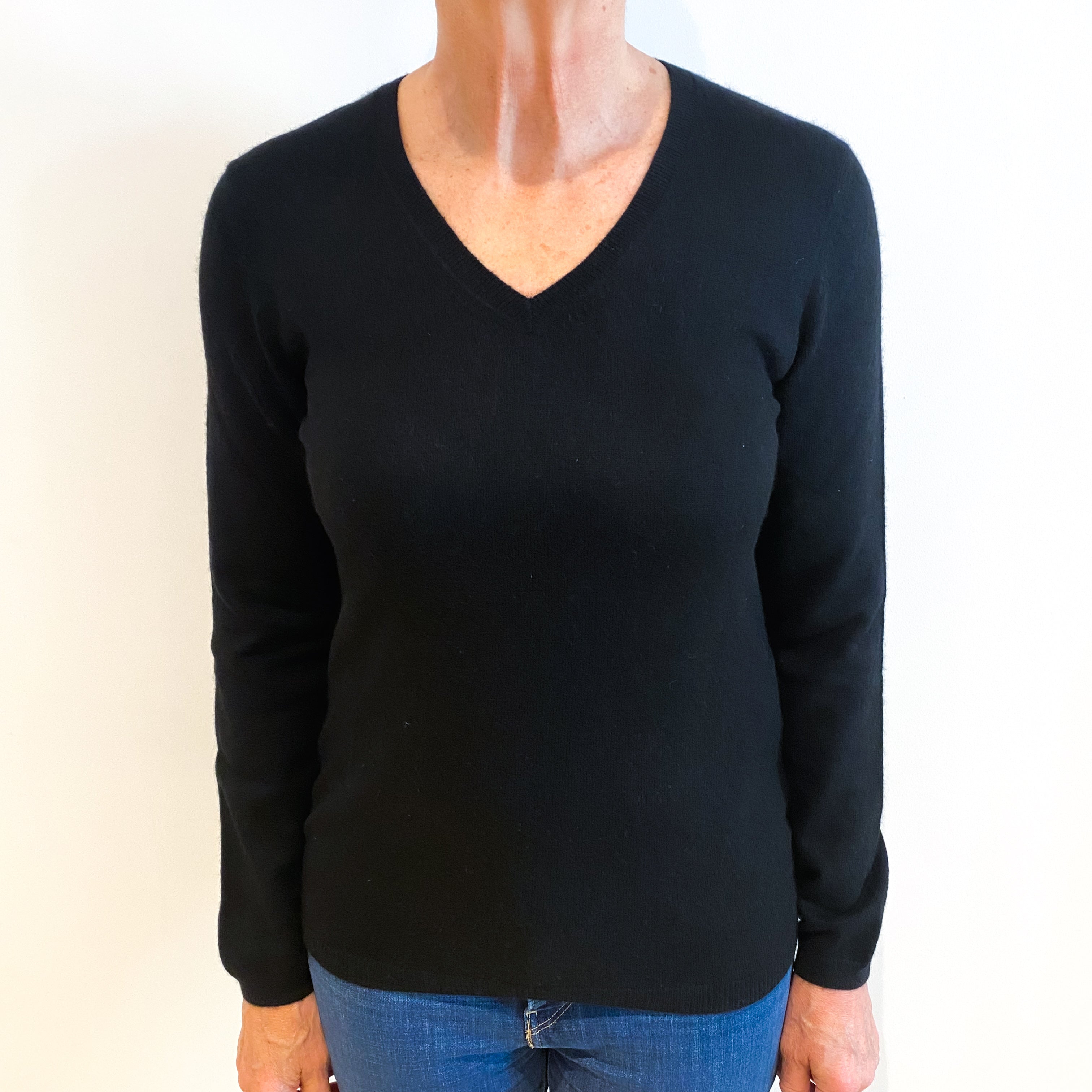 Black Cashmere V Neck Jumper Medium