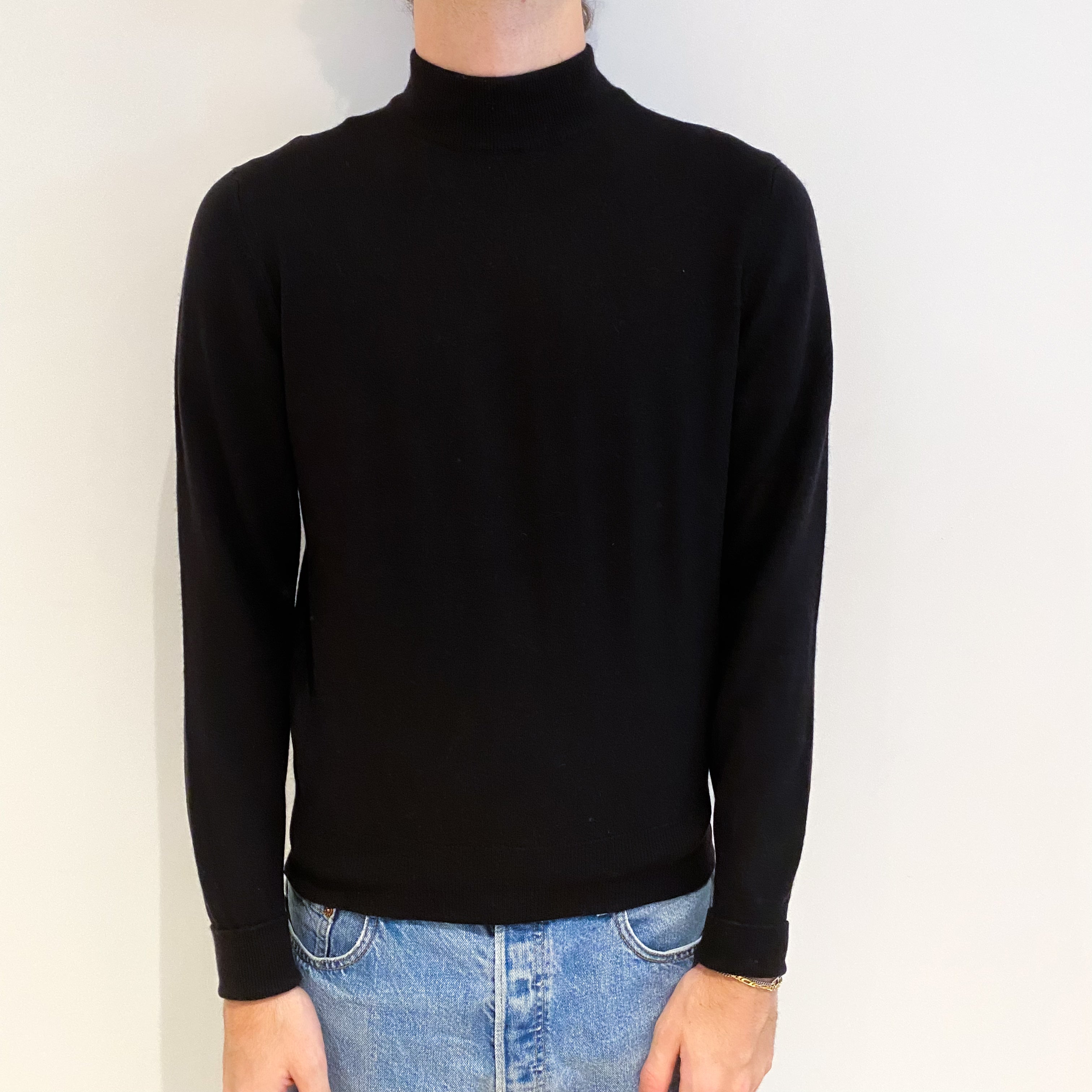 Men's Black Cashmere Turtle Neck Jumper Large