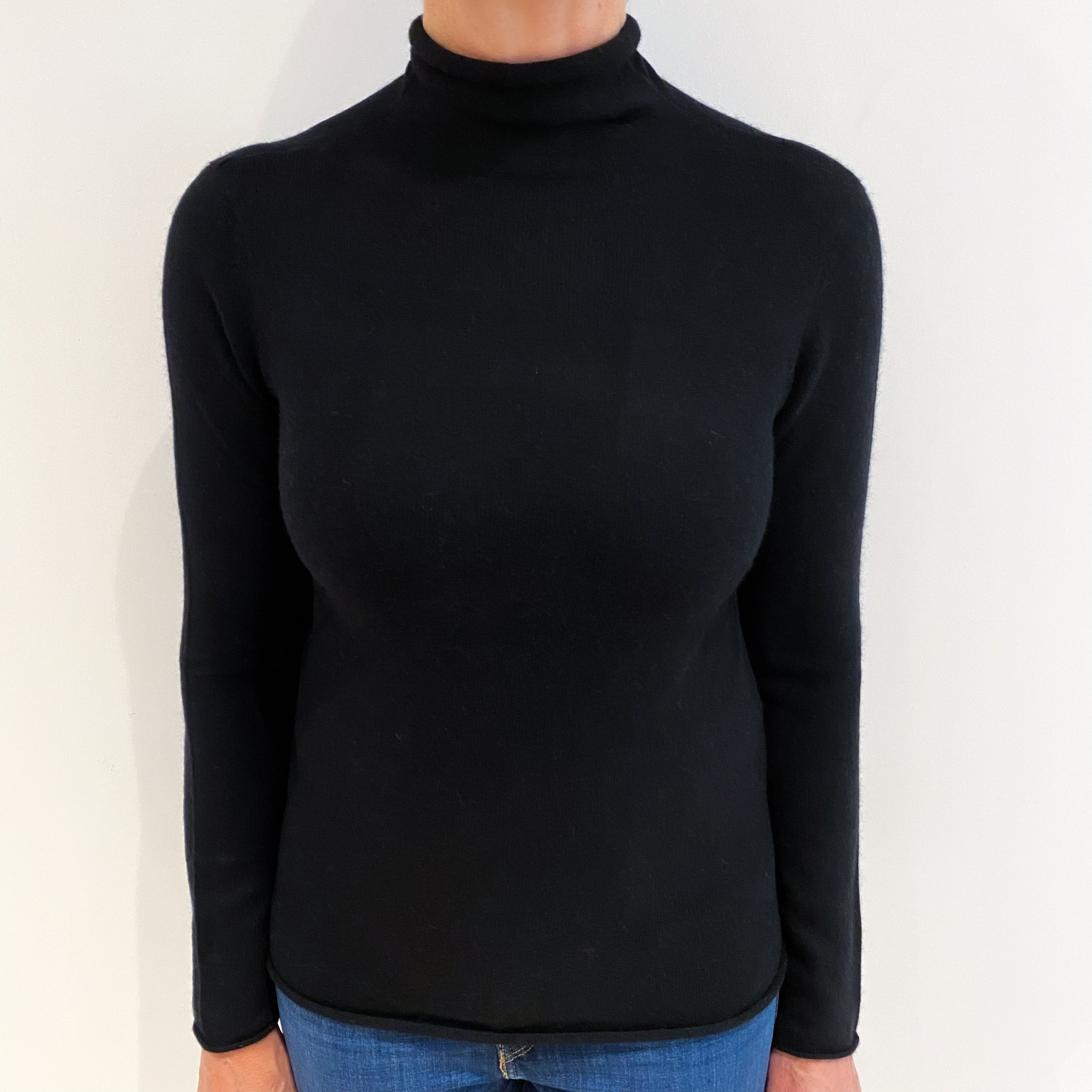 Black Cashmere Funnel Neck Jumper Medium