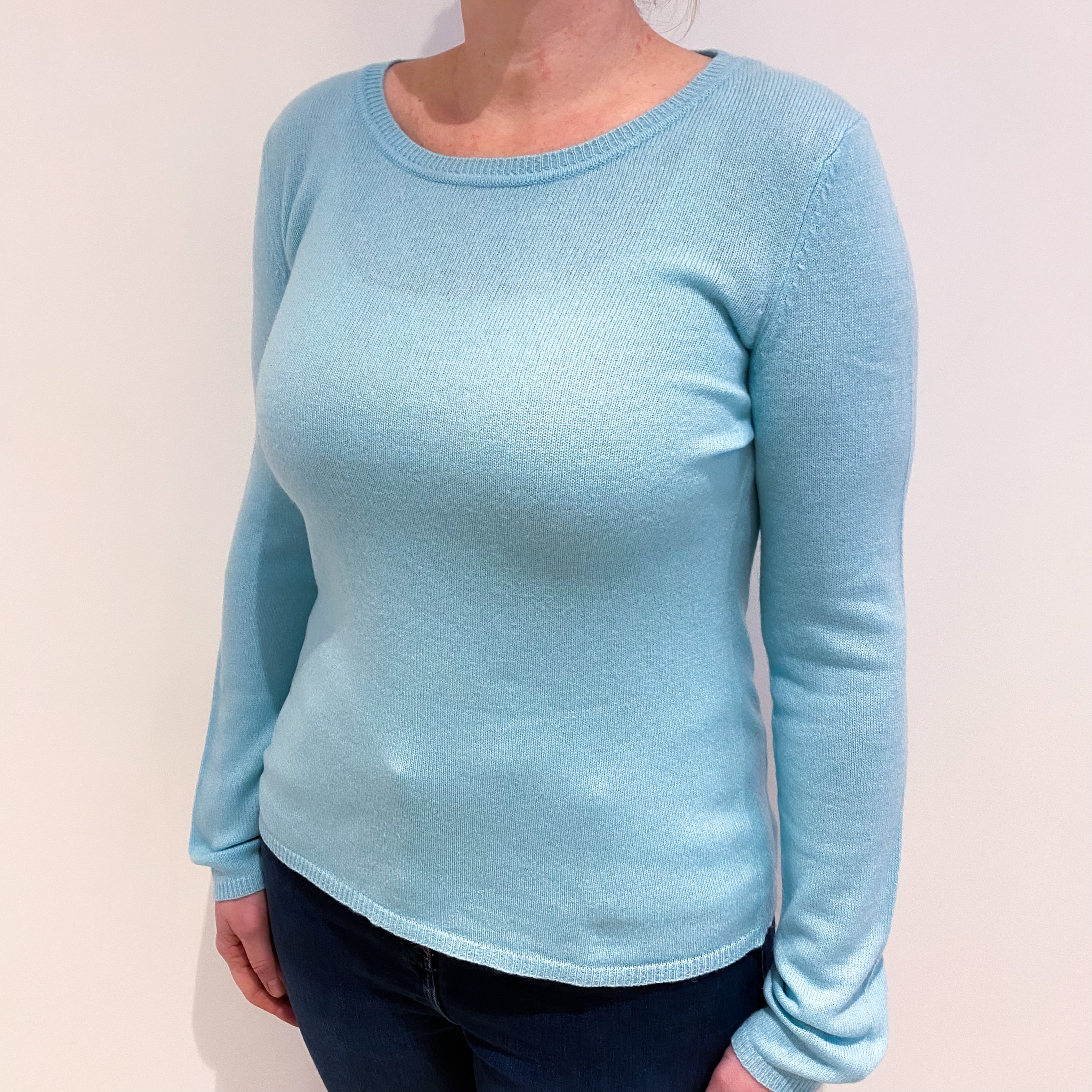 Pale Aqua Blue Cashmere Crew Neck Jumper Large